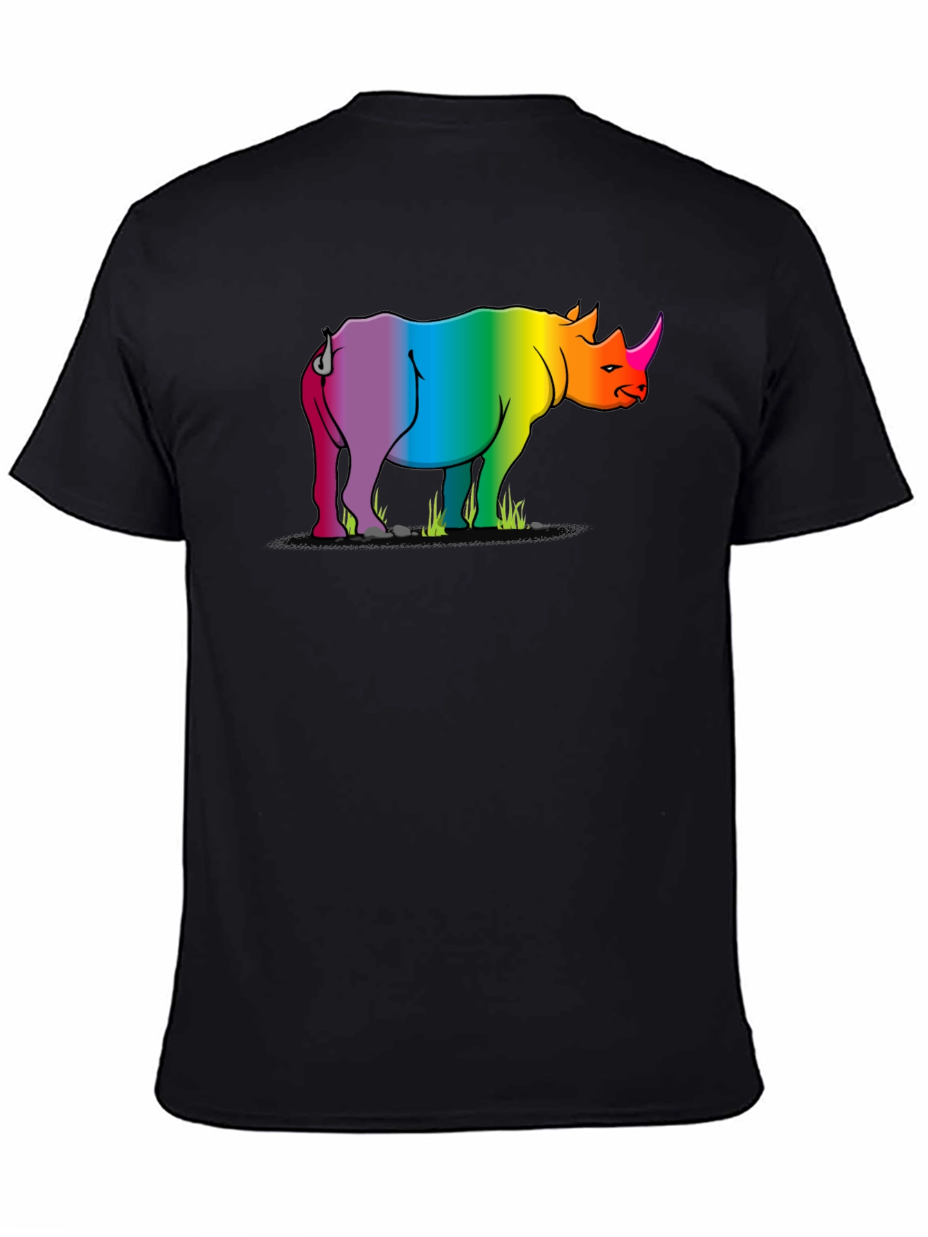 Rainbow Rhino Graphic Tee - Black Cotton T-Shirt