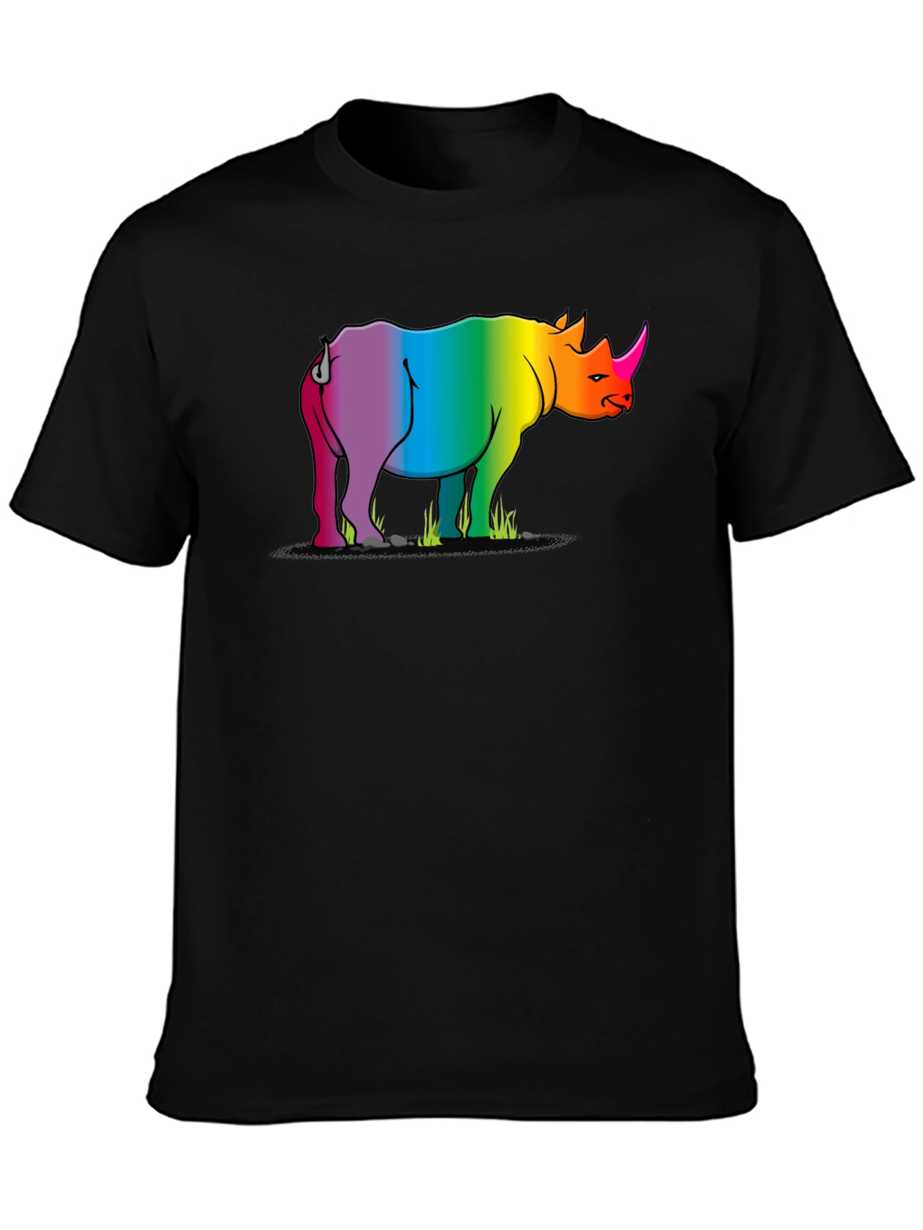 Rainbow Rhino Graphic Tee - Black Cotton T-Shirt