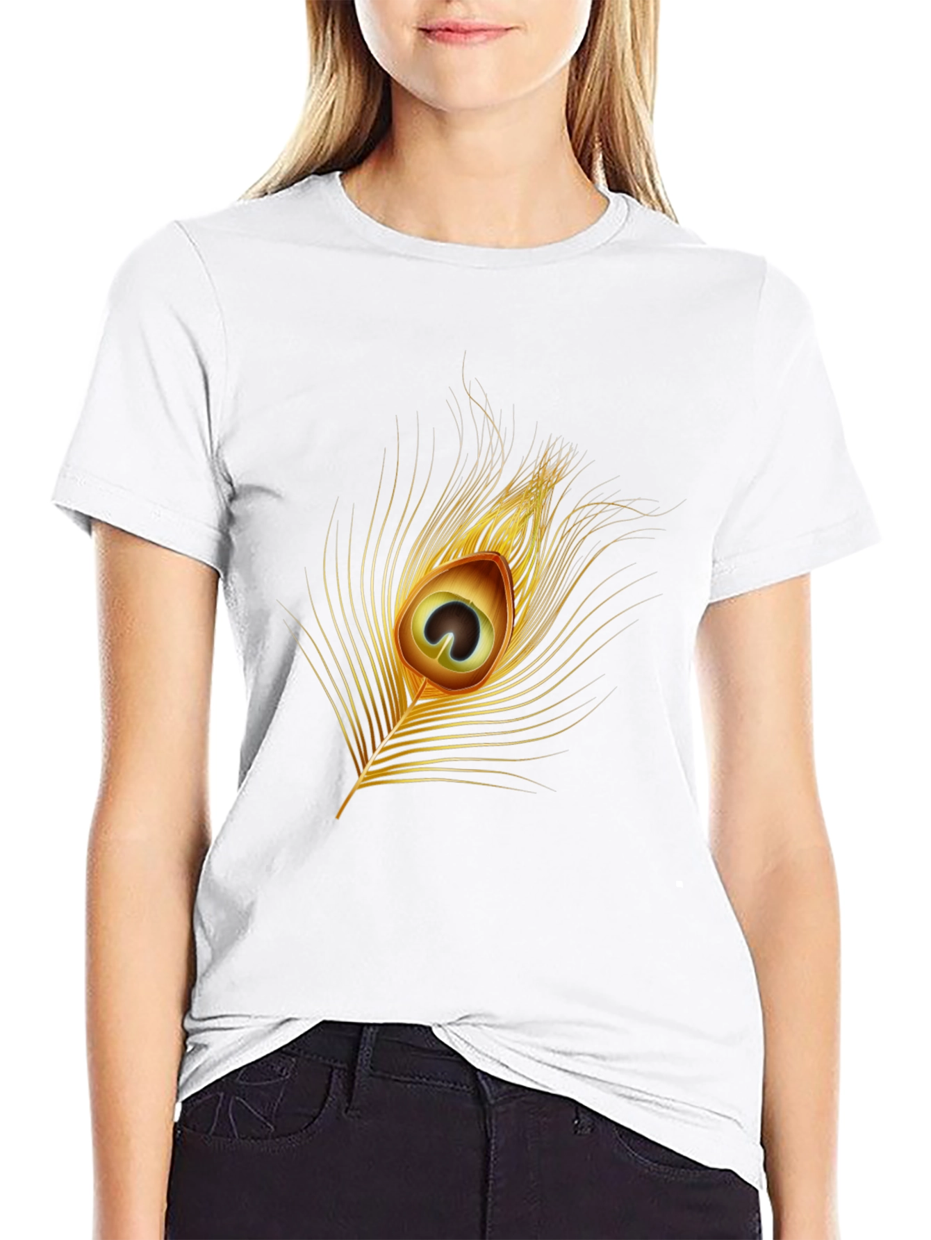 Peacock Feather Graphic Tee - Stylish Black T-Shirt