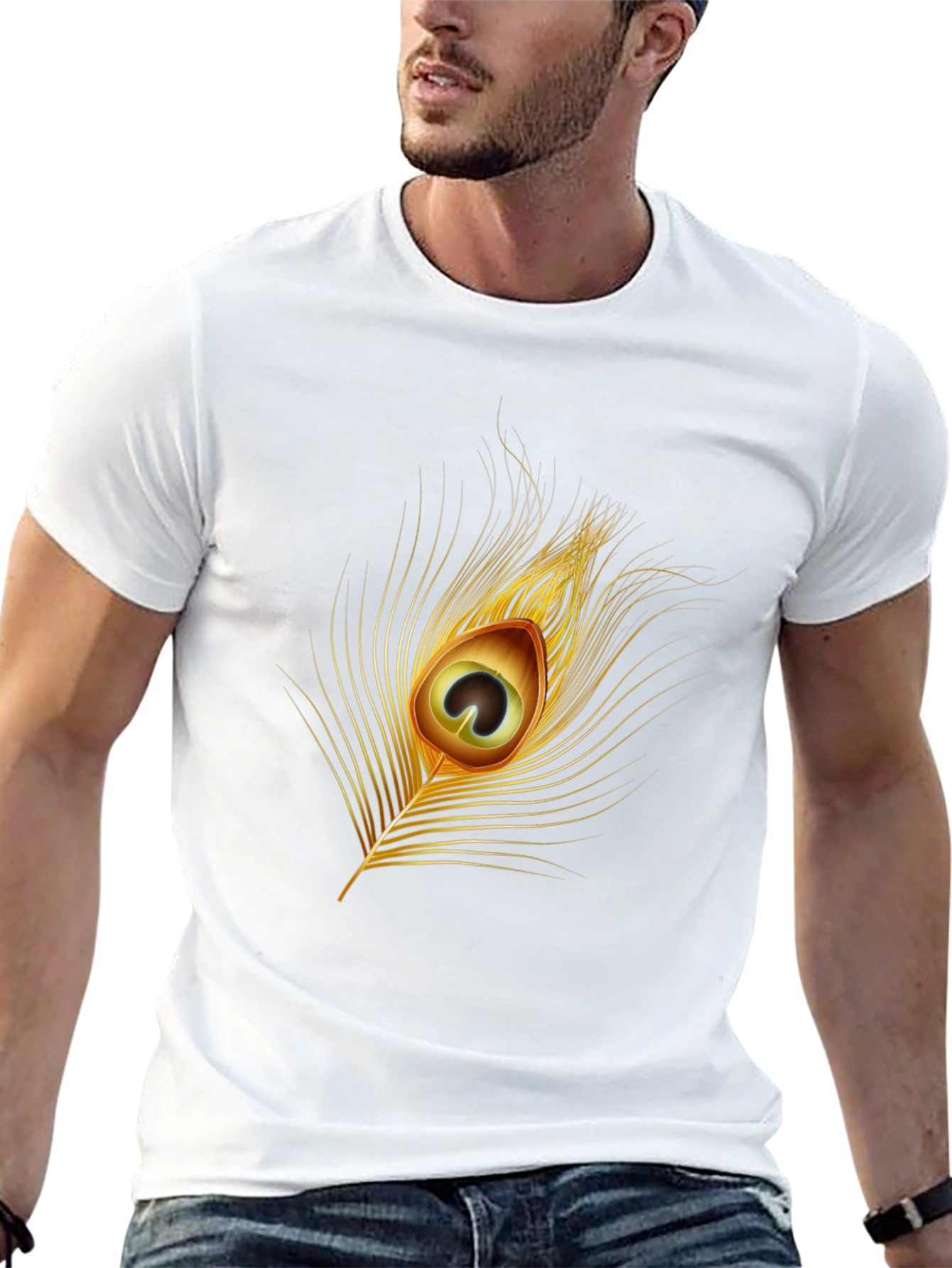 Peacock Feather Graphic Tee - Stylish Black T-Shirt