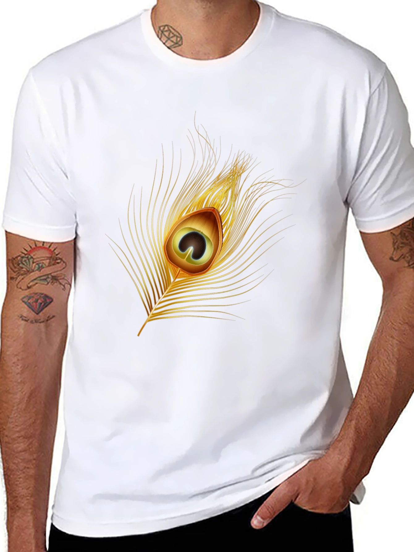 Peacock Feather Graphic Tee - Stylish Black T-Shirt