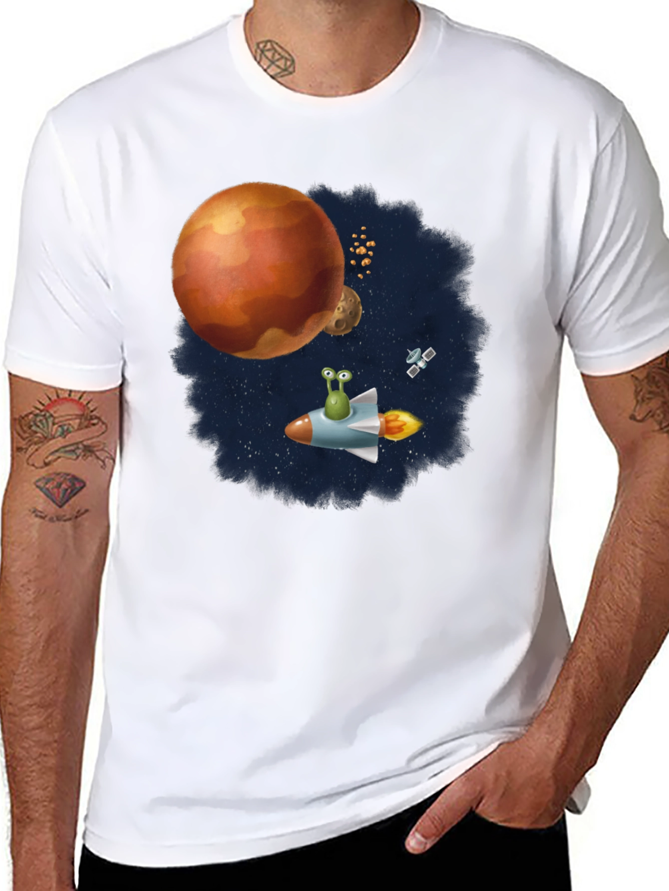 Space Alien Rocket Ride Graphic T-Shirt