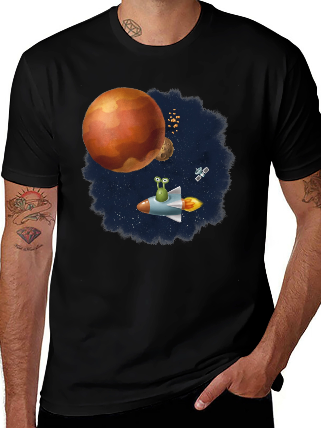 Space Alien Rocket Ride Graphic T-Shirt