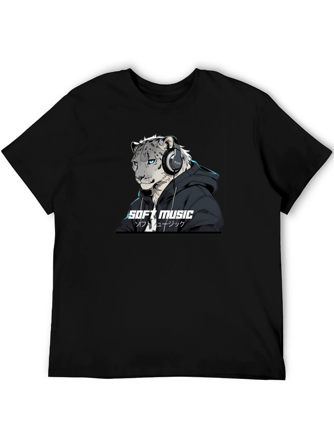 Soft Music Snow Leopard Black T-Shirt