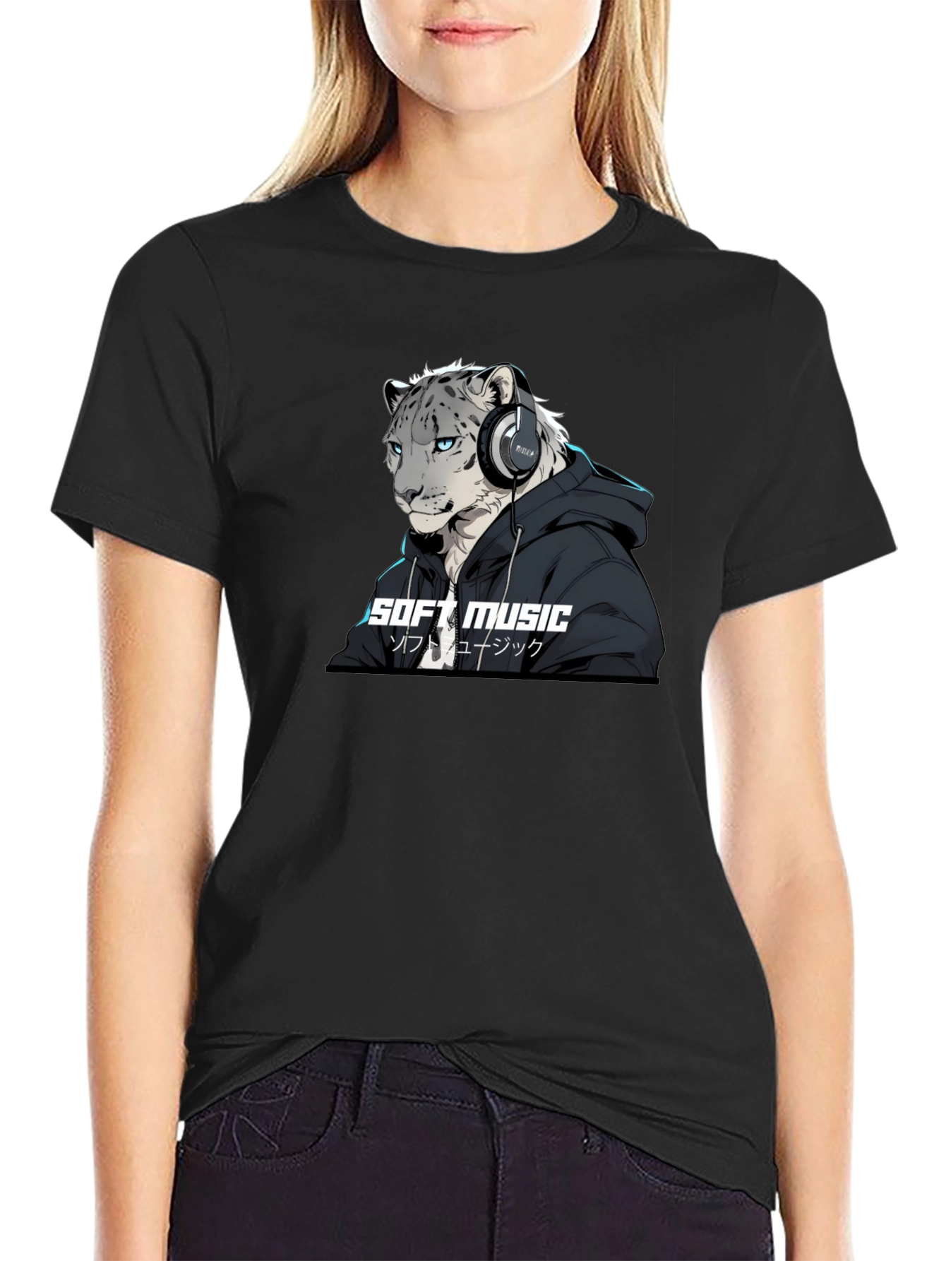 Soft Music Snow Leopard Black T-Shirt