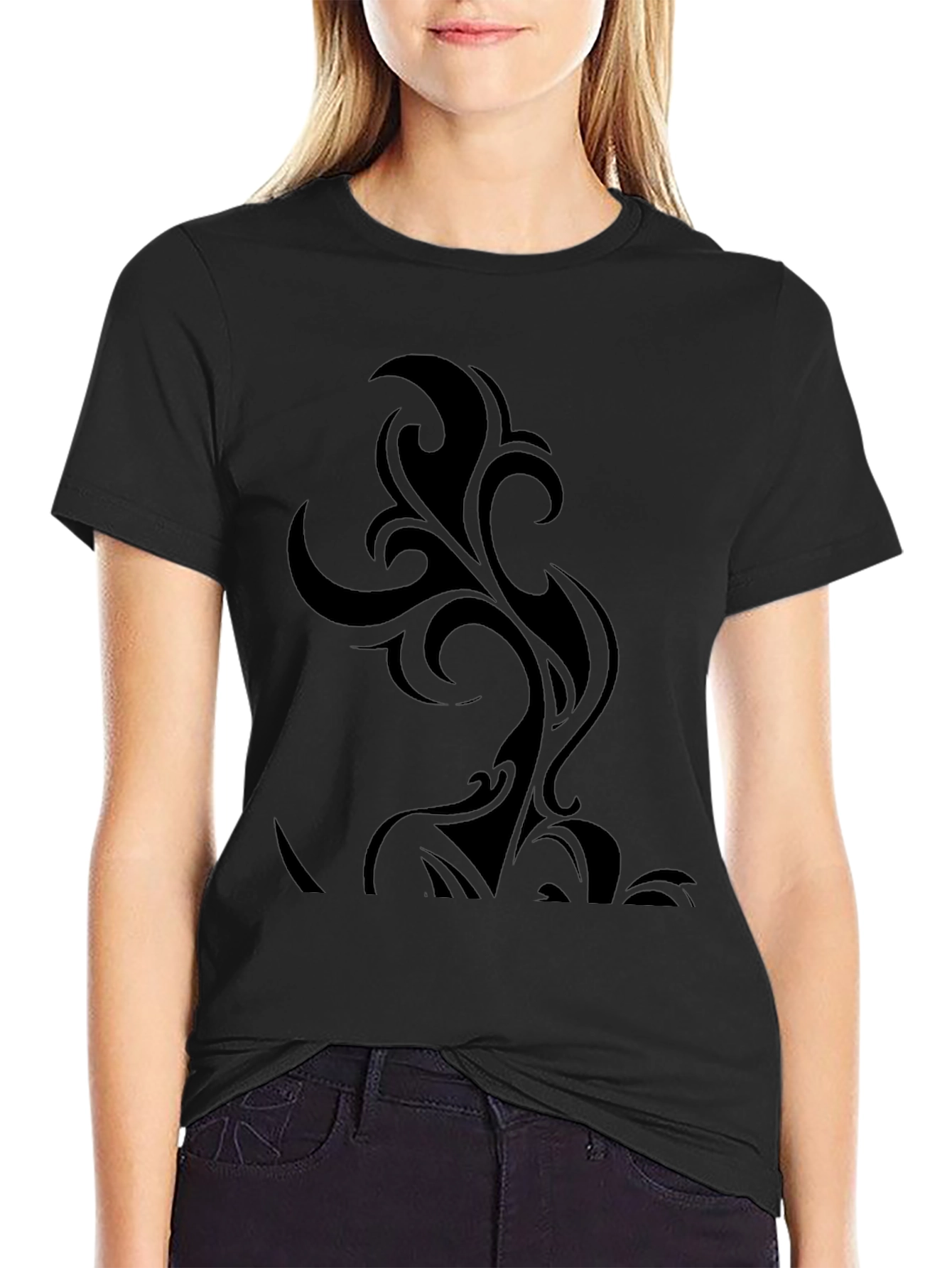 Tribal Swirl Graphic Black T-Shirt