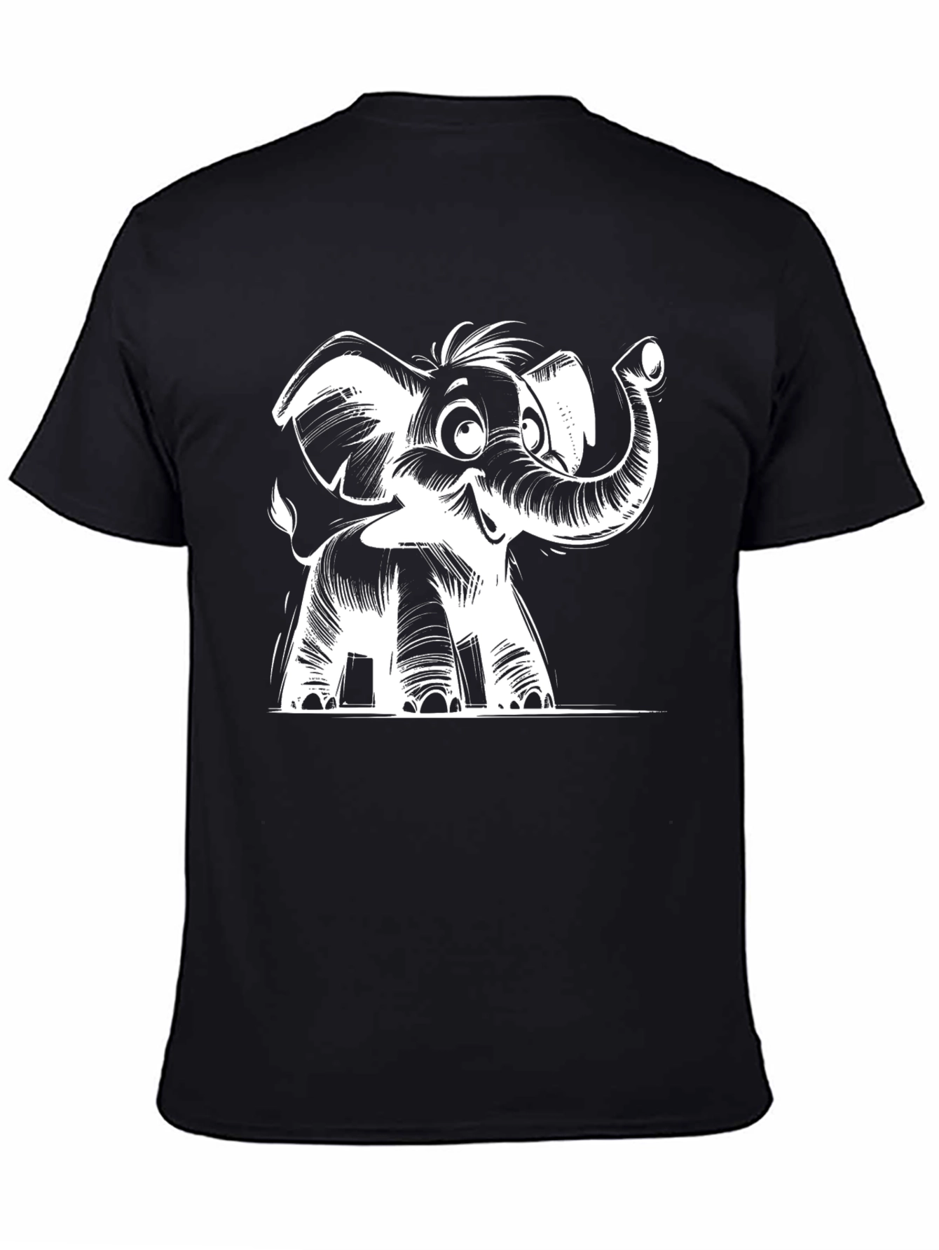 Cartoon Elephant Graphic Tee - Black