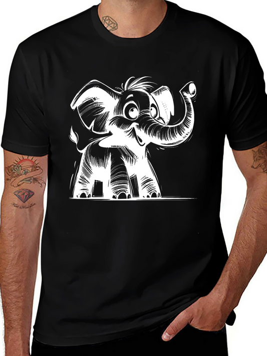 Cartoon Elephant Graphic Tee - Black