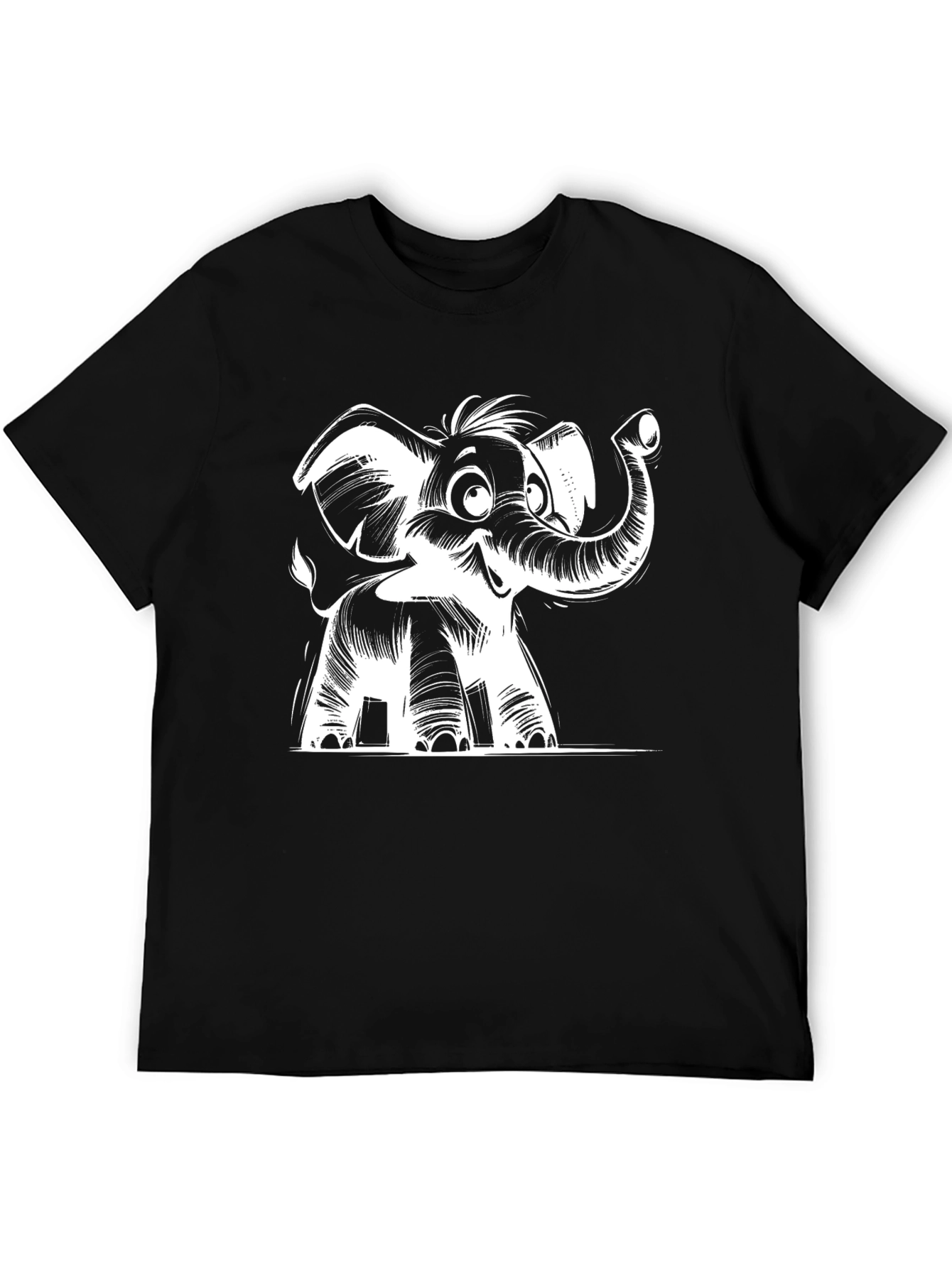 Cartoon Elephant Graphic Tee - Black