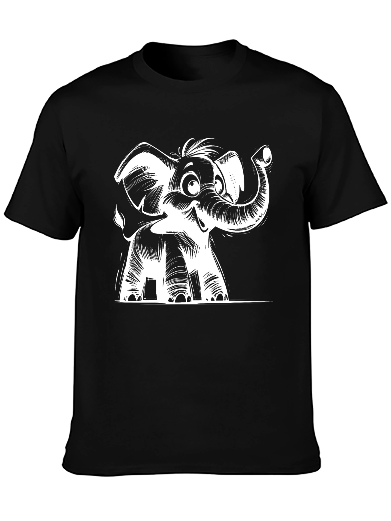 Cartoon Elephant Graphic Tee - Black