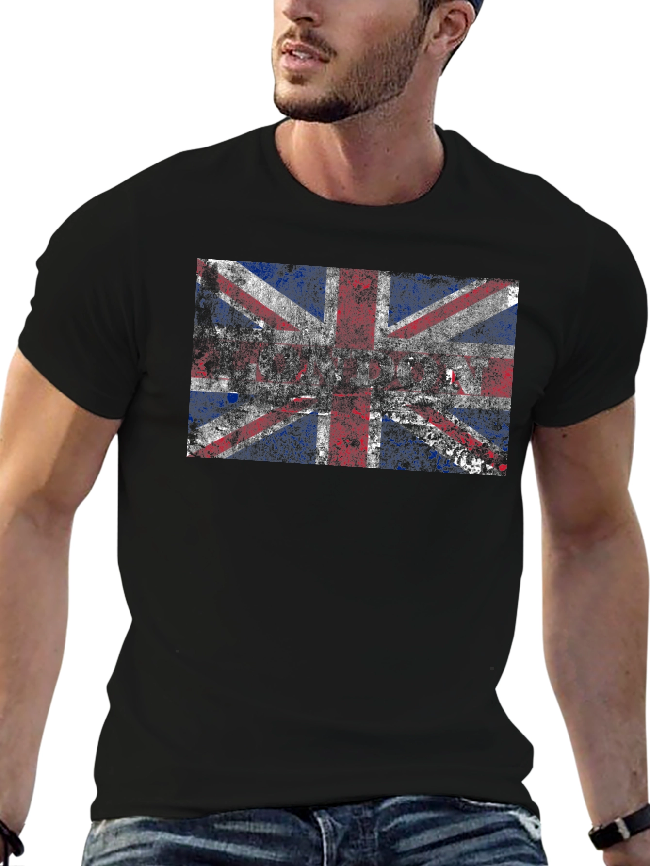 Union Jack Flag Graphic Print Mens Black T-Shirt