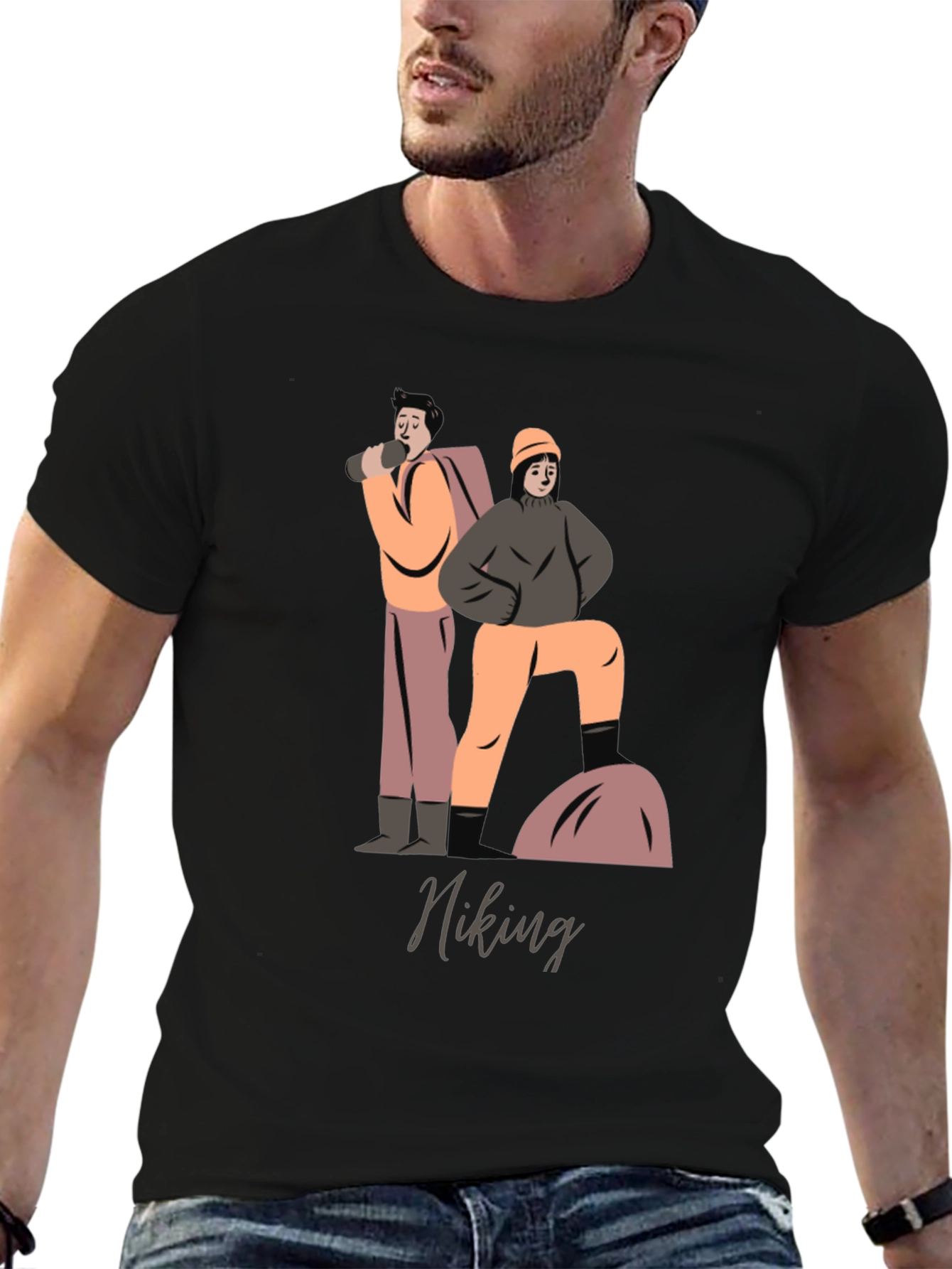 Hiking Graphic T-Shirt - Black Cotton Tee
