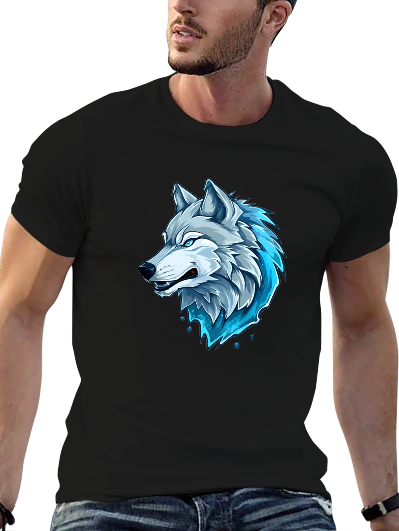 Mens Black Wolf Graphic T-Shirt