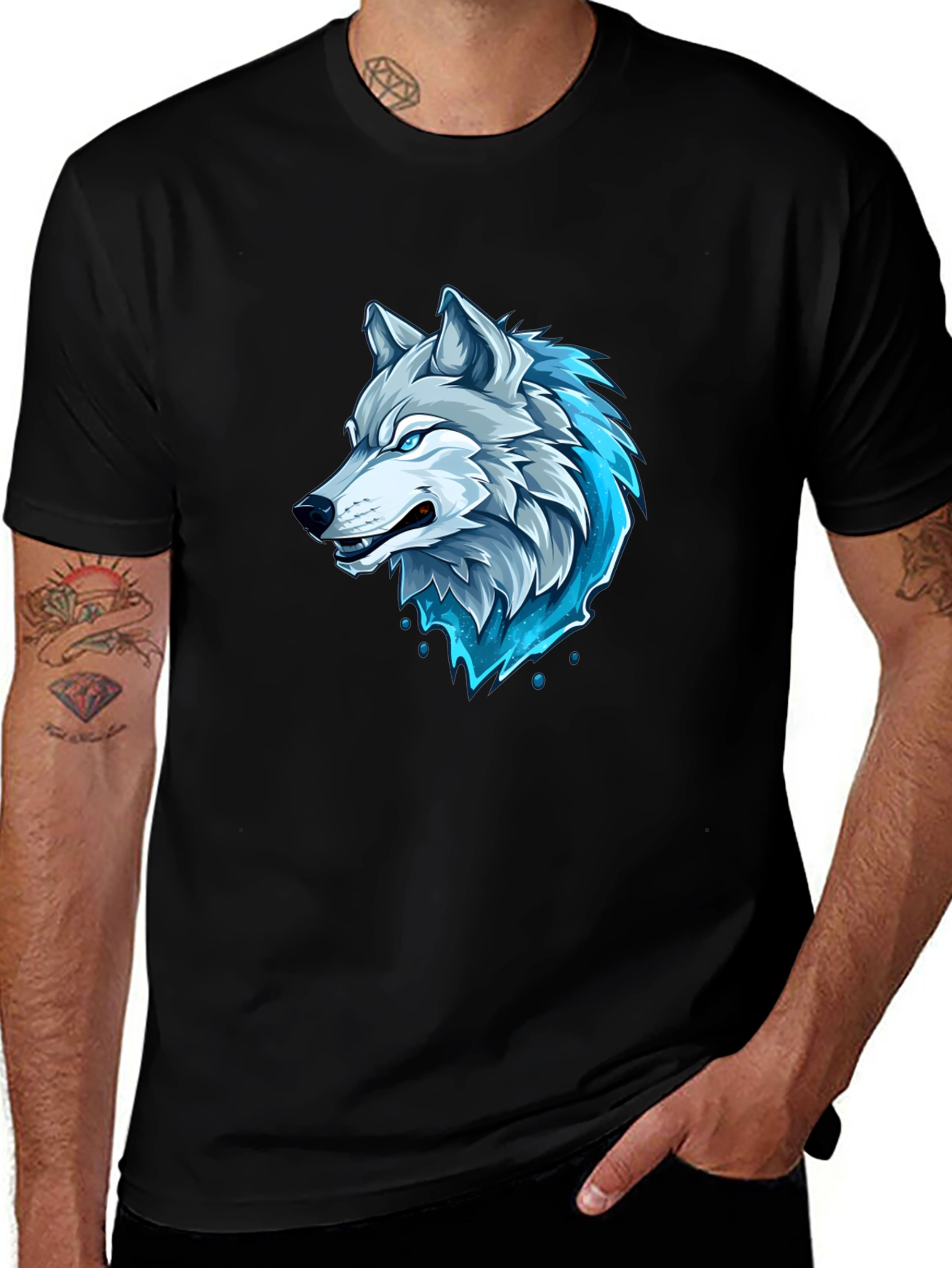 Mens Black Wolf Graphic T-Shirt