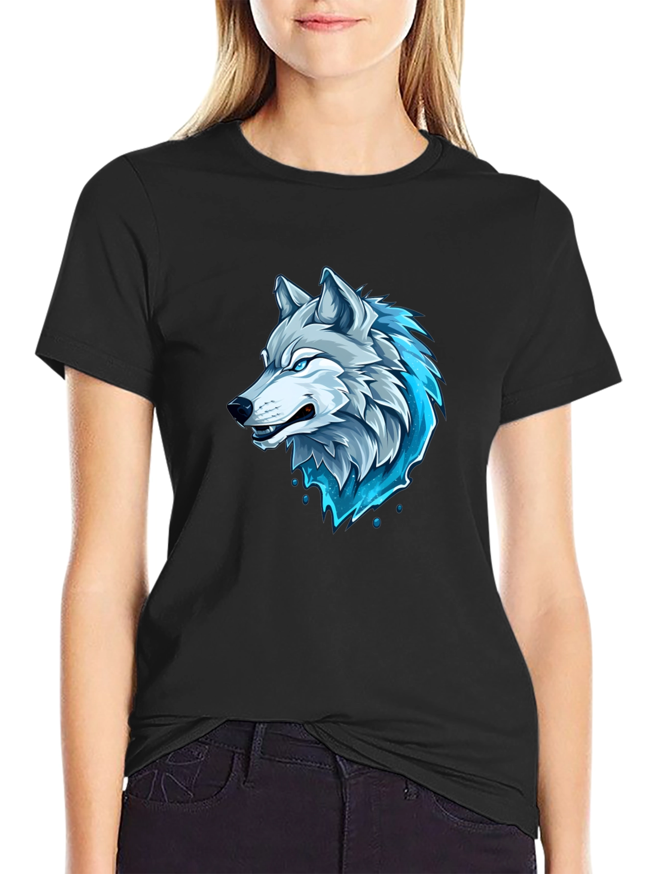 Mens Black Wolf Graphic T-Shirt
