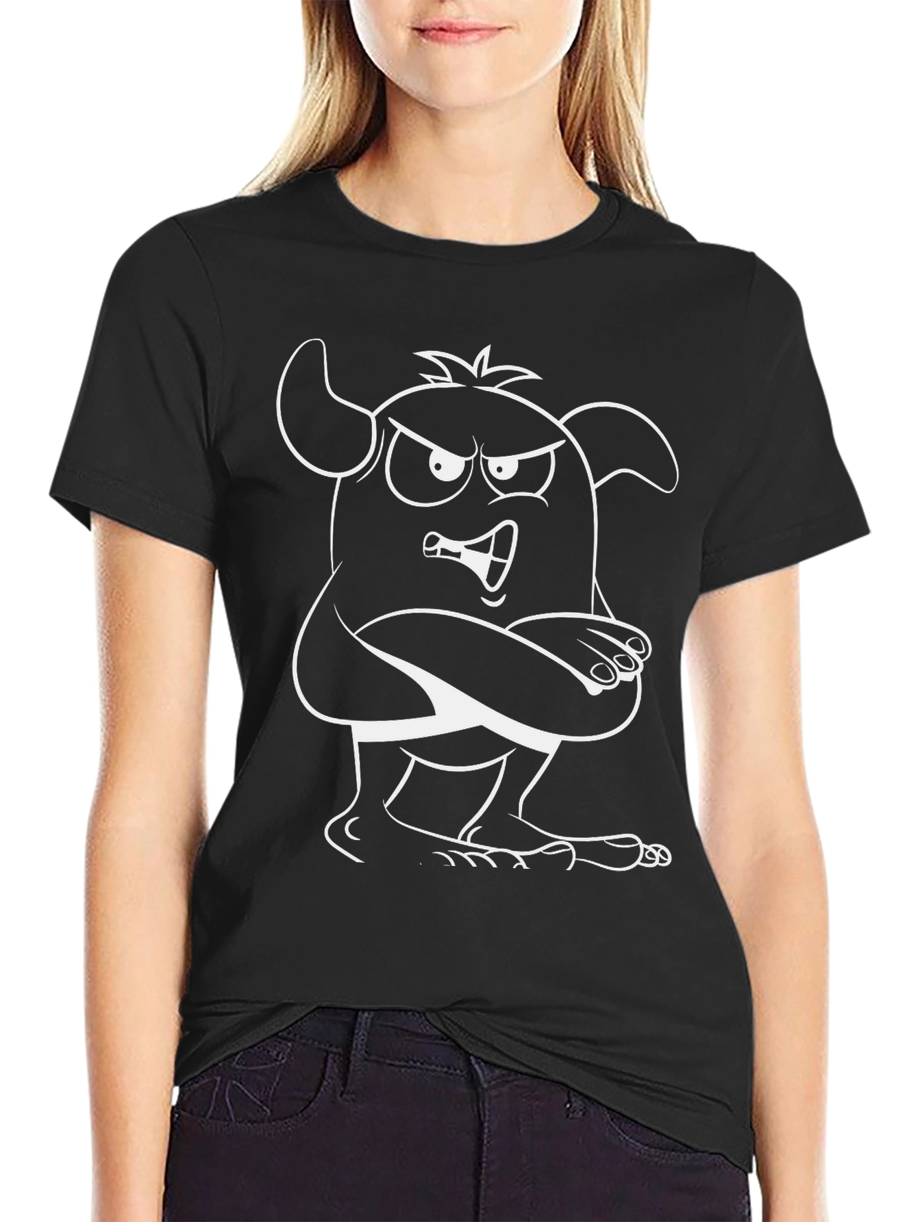 Cartoon Monster Graphic Tee - Black