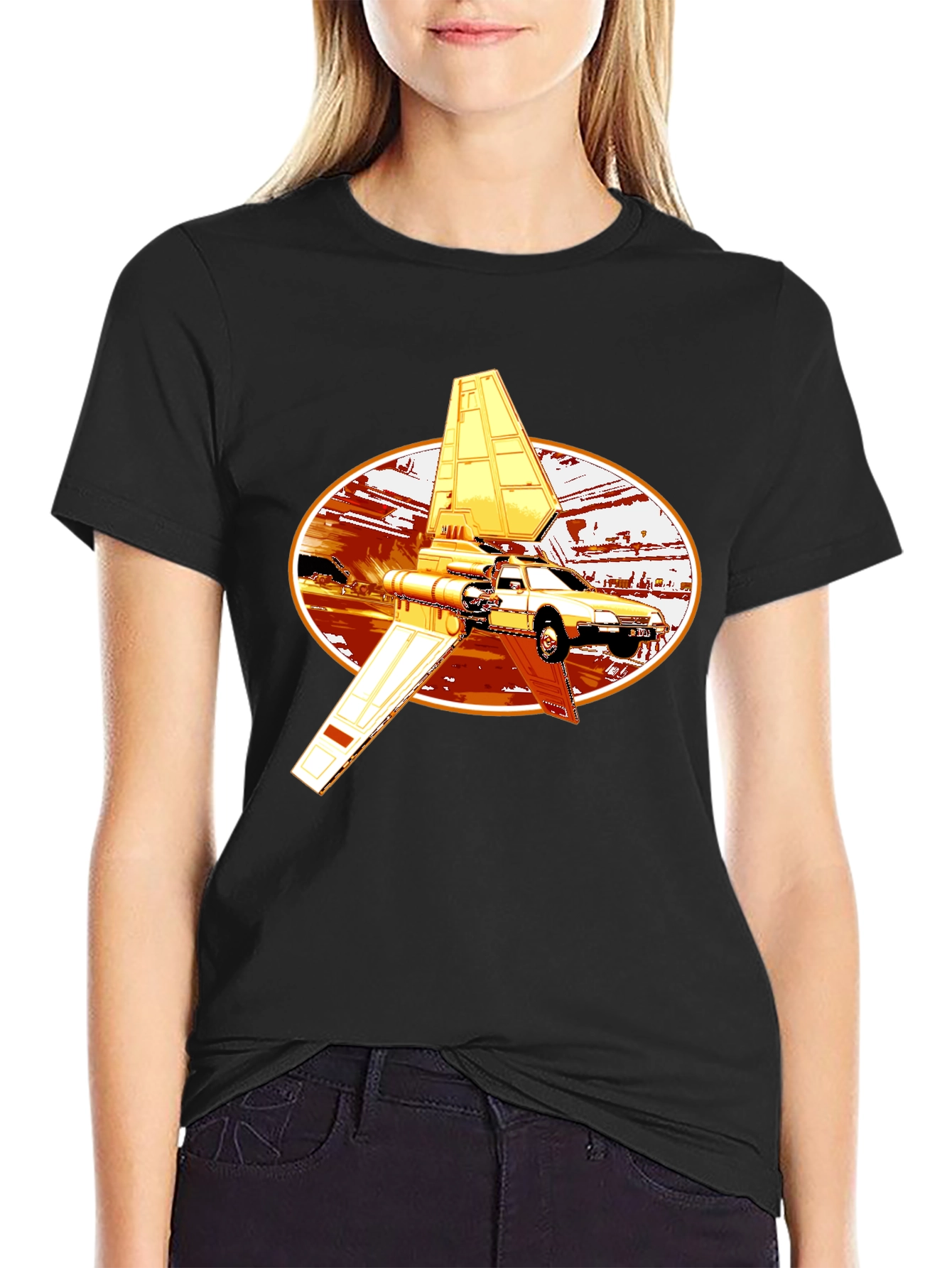 Futuristic Car Graphic Tee - Black Cotton Blend