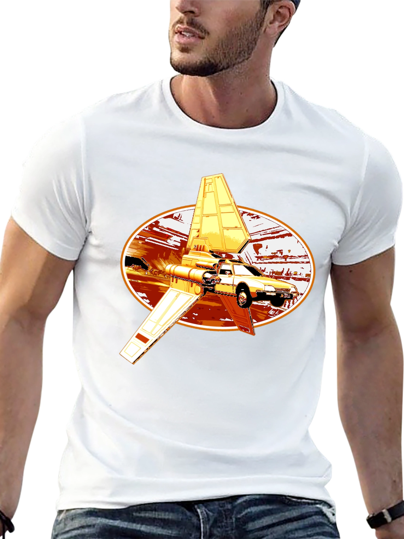 Futuristic Car Graphic Tee - Black Cotton Blend