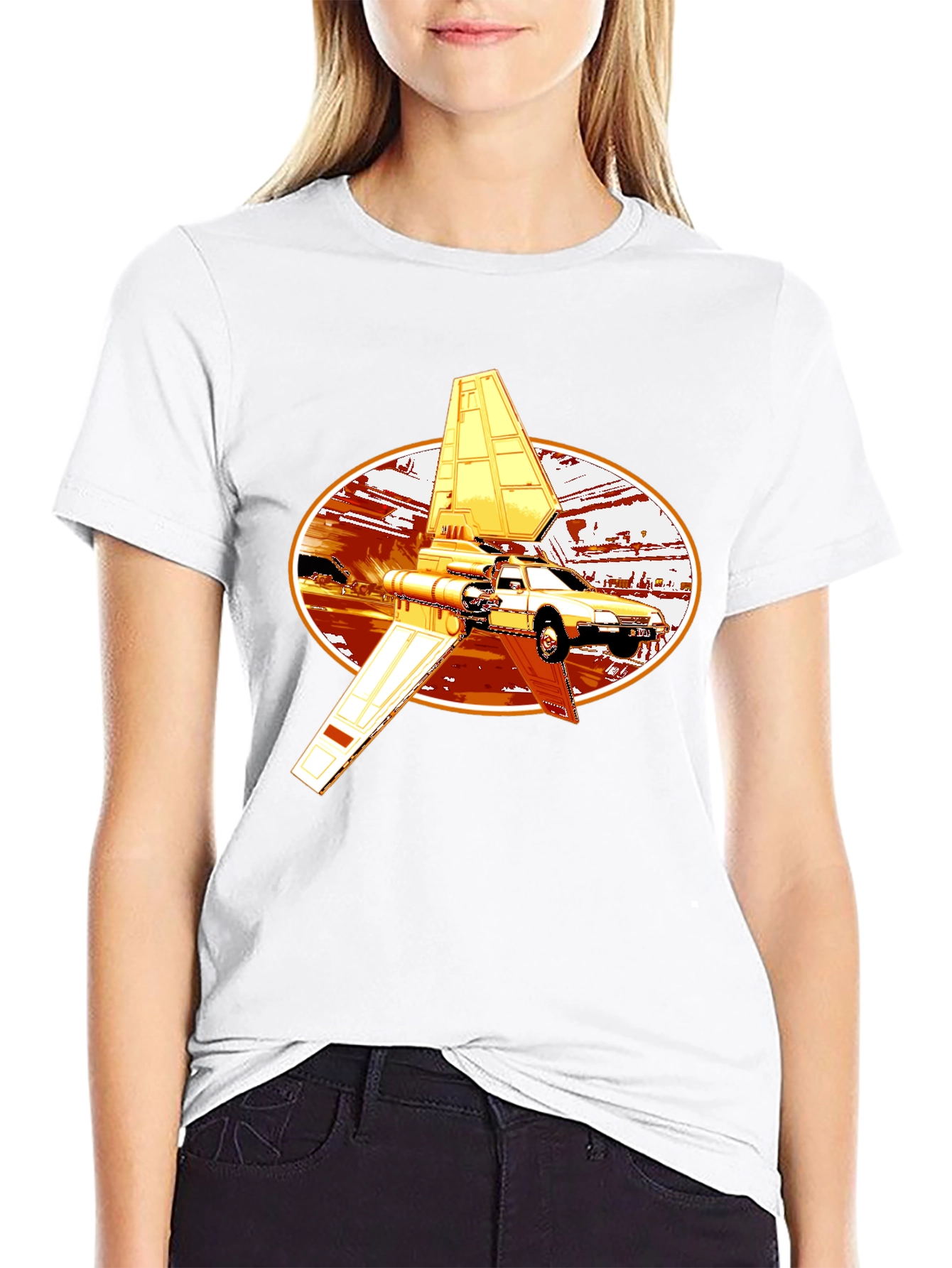 Futuristic Car Graphic Tee - Black Cotton Blend