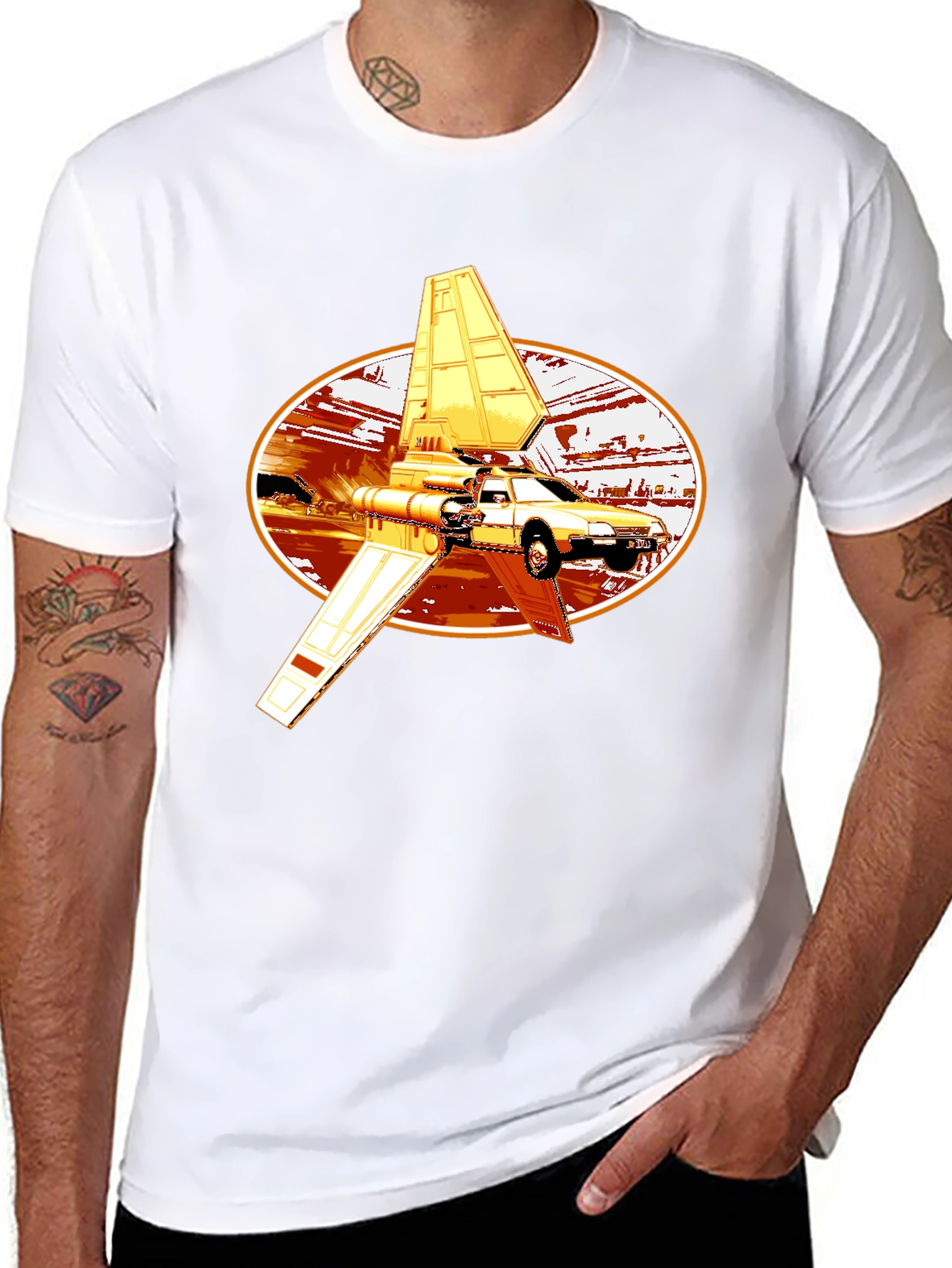 Futuristic Car Graphic Tee - Black Cotton Blend