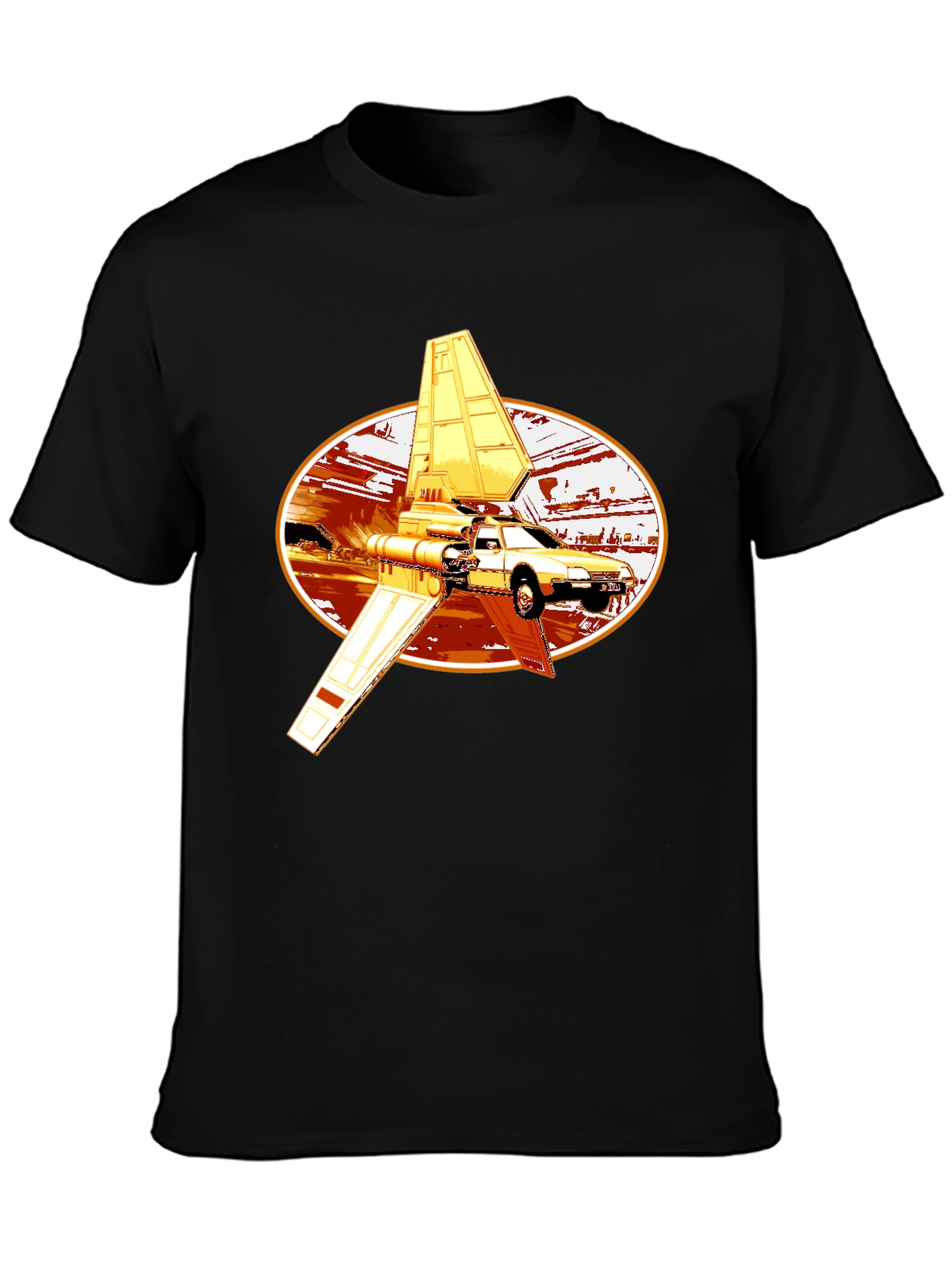 Futuristic Car Graphic Tee - Black Cotton Blend