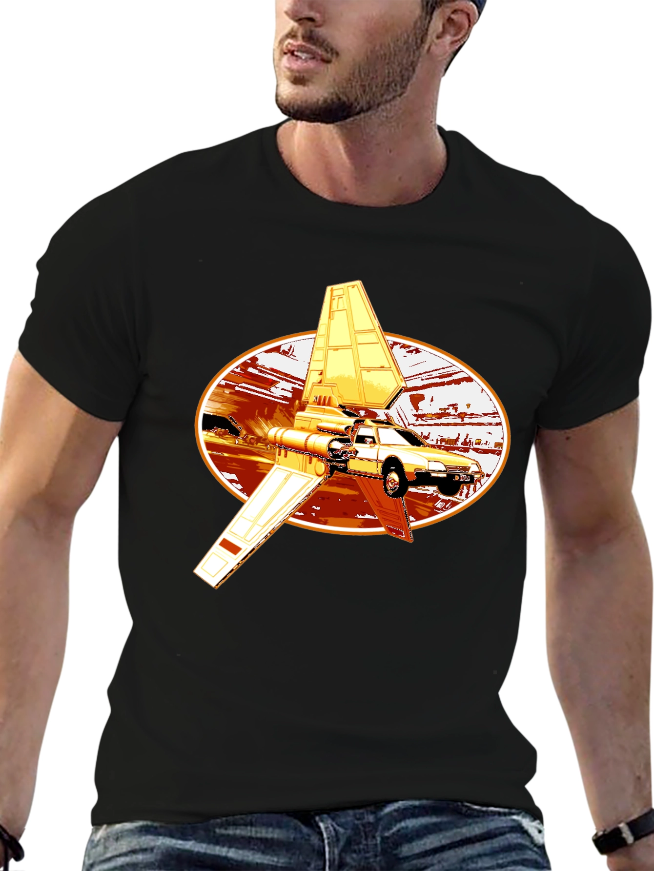 Futuristic Car Graphic Tee - Black Cotton Blend