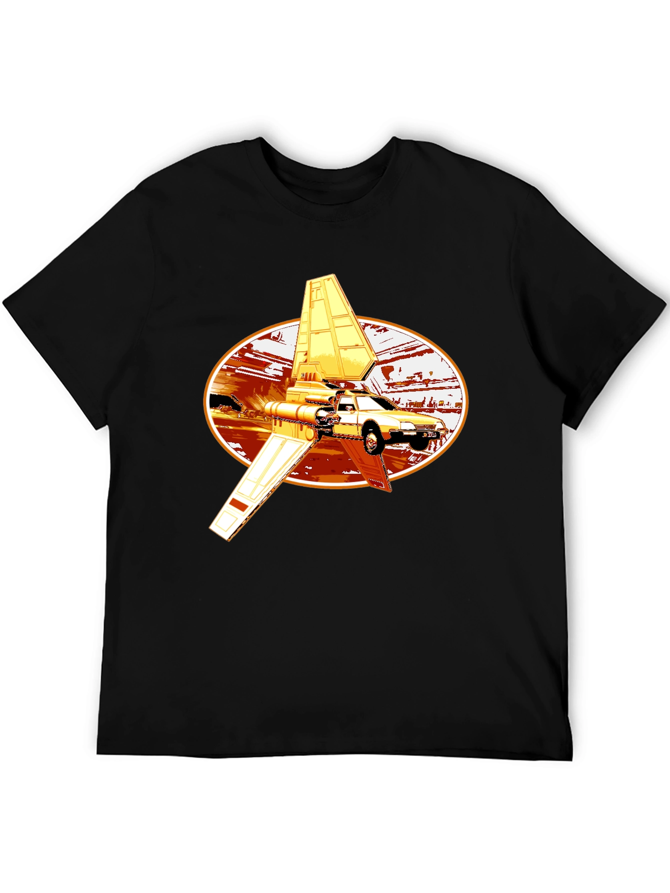 Futuristic Car Graphic Tee - Black Cotton Blend