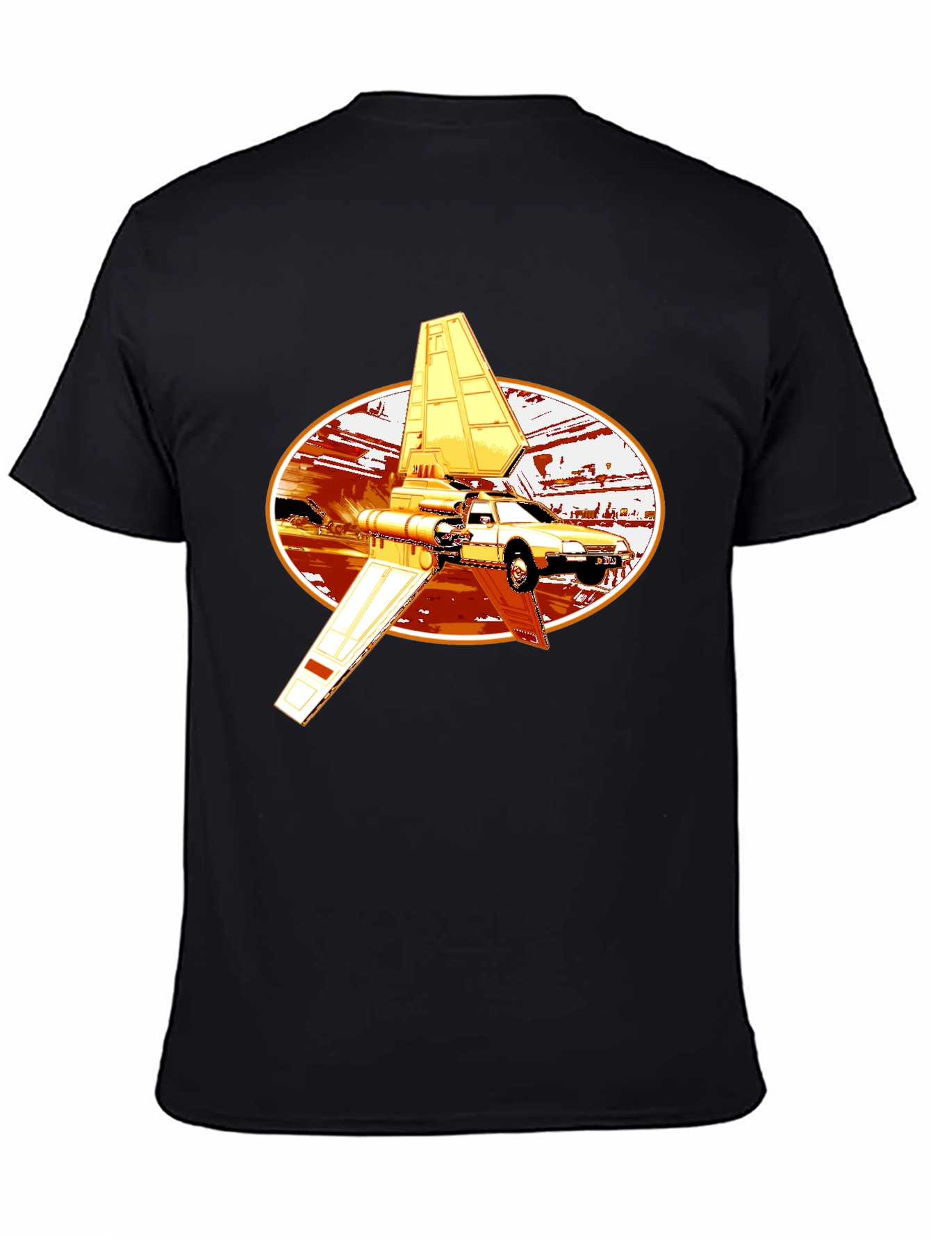 Futuristic Car Graphic Tee - Black Cotton Blend
