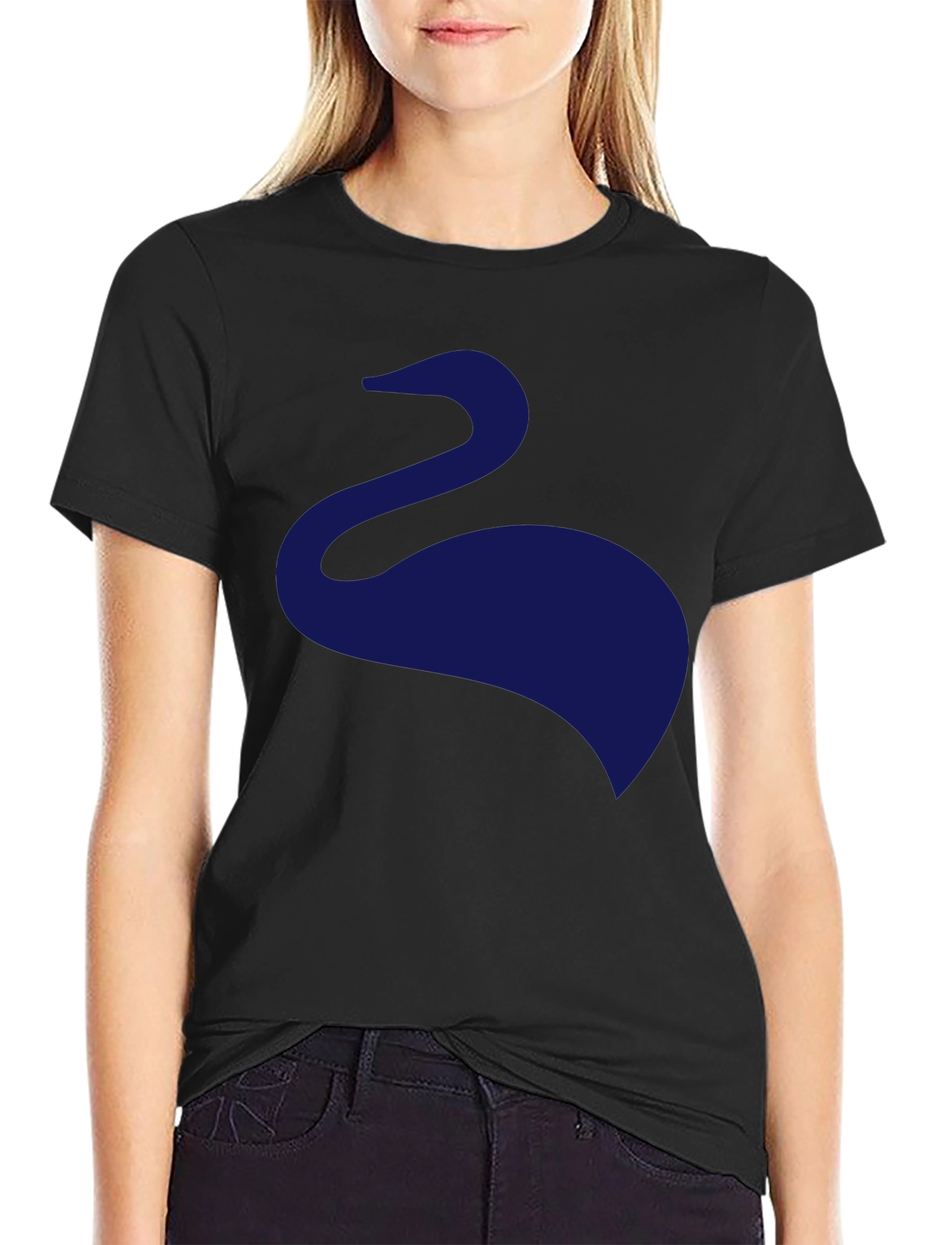 Mens Black T-Shirt with Abstract Swan Design