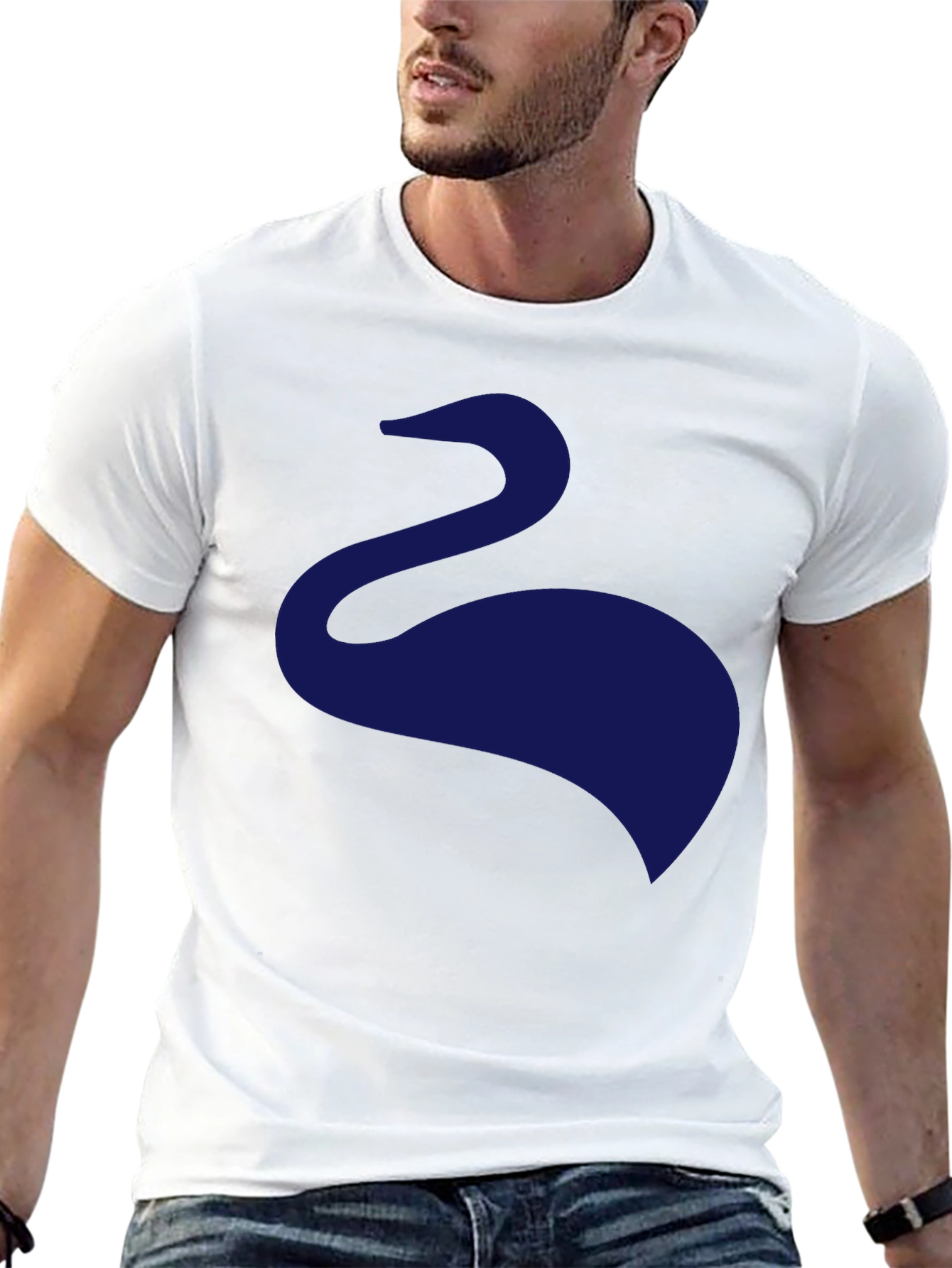 Mens Black T-Shirt with Abstract Swan Design