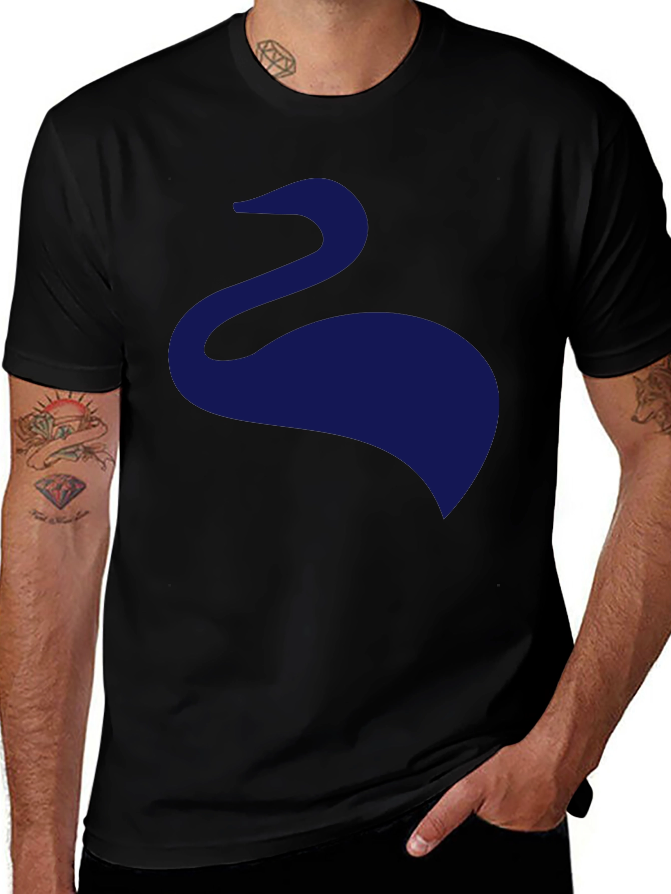 Mens Black T-Shirt with Abstract Swan Design