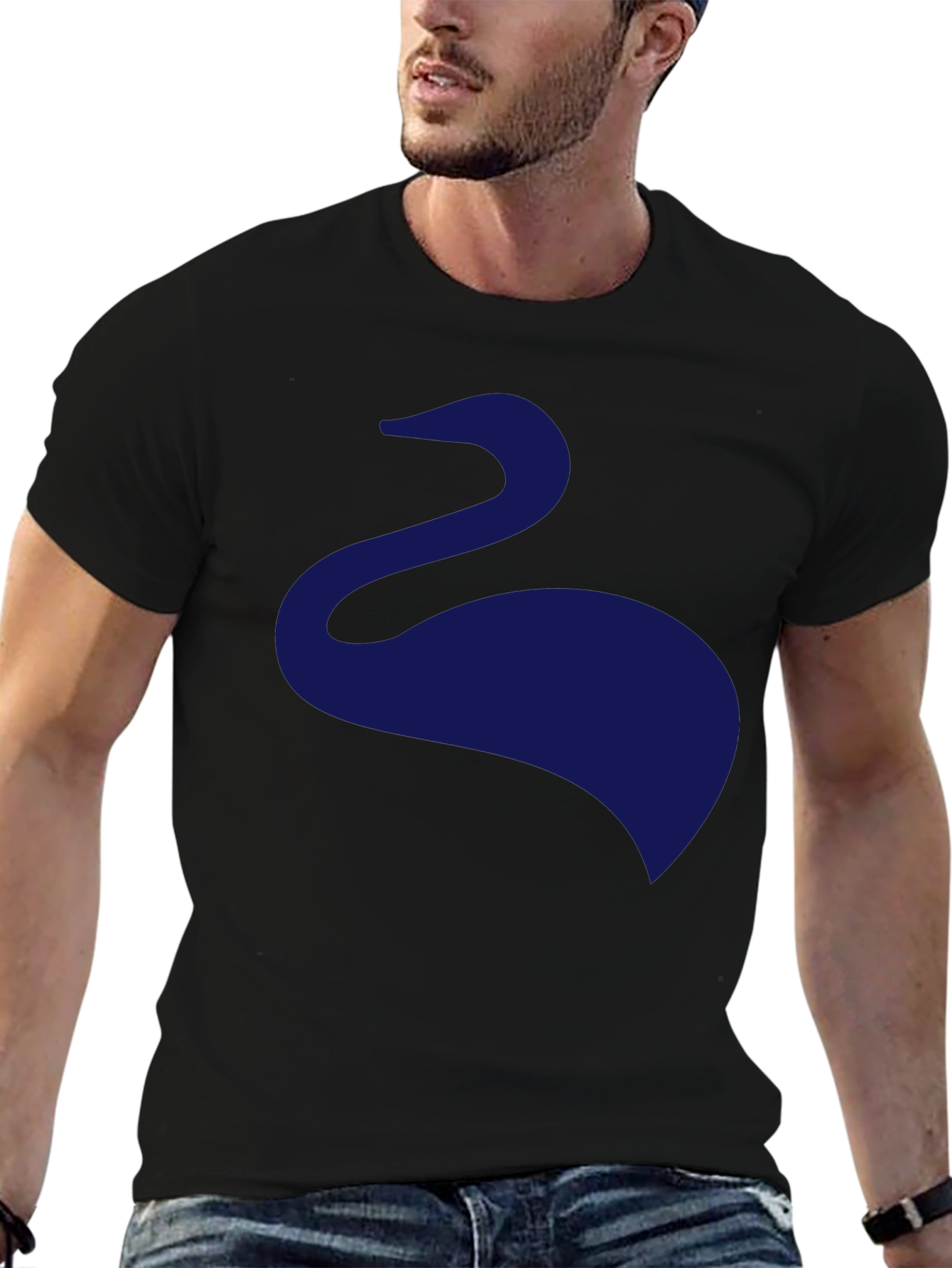 Mens Black T-Shirt with Abstract Swan Design