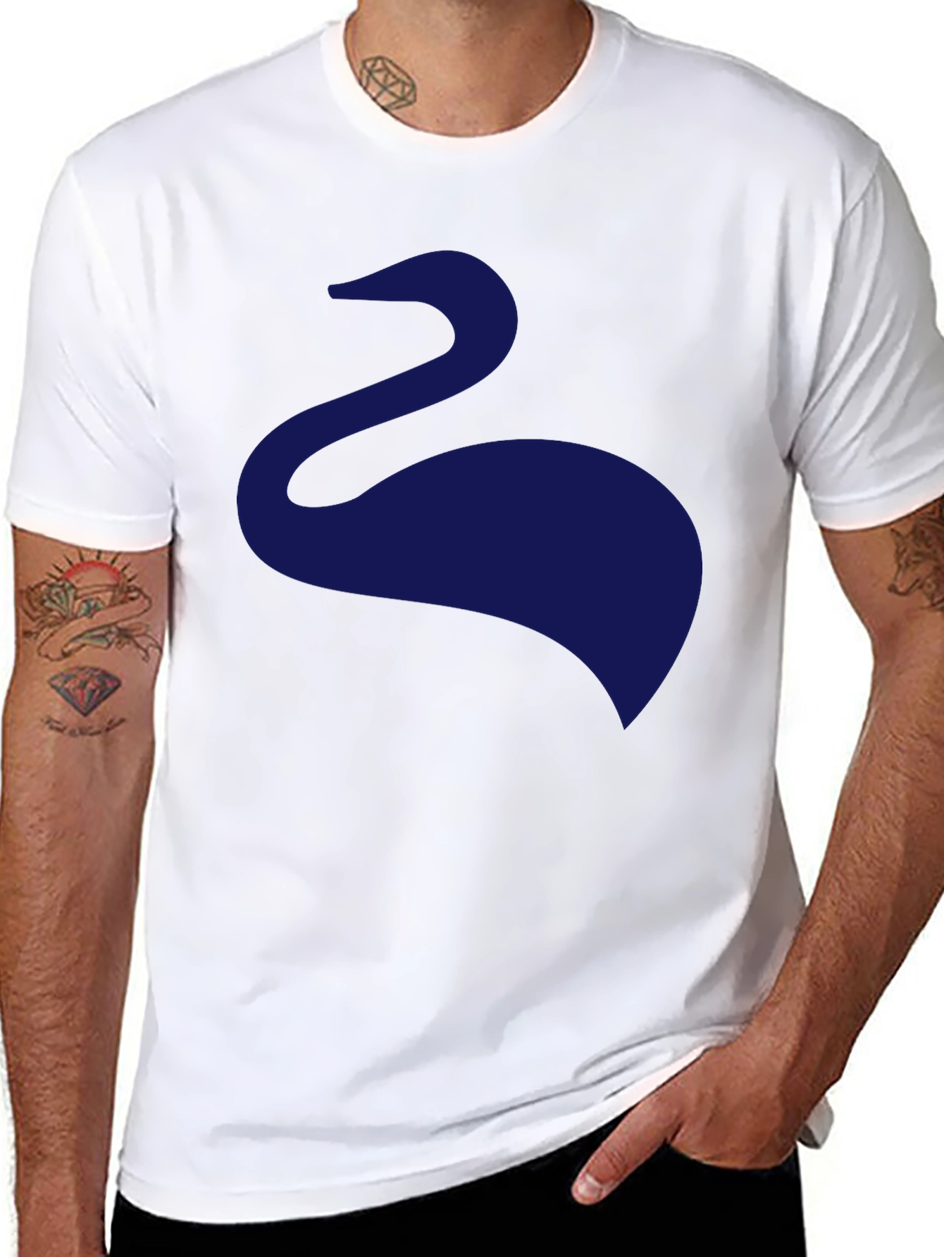 Mens Black T-Shirt with Abstract Swan Design