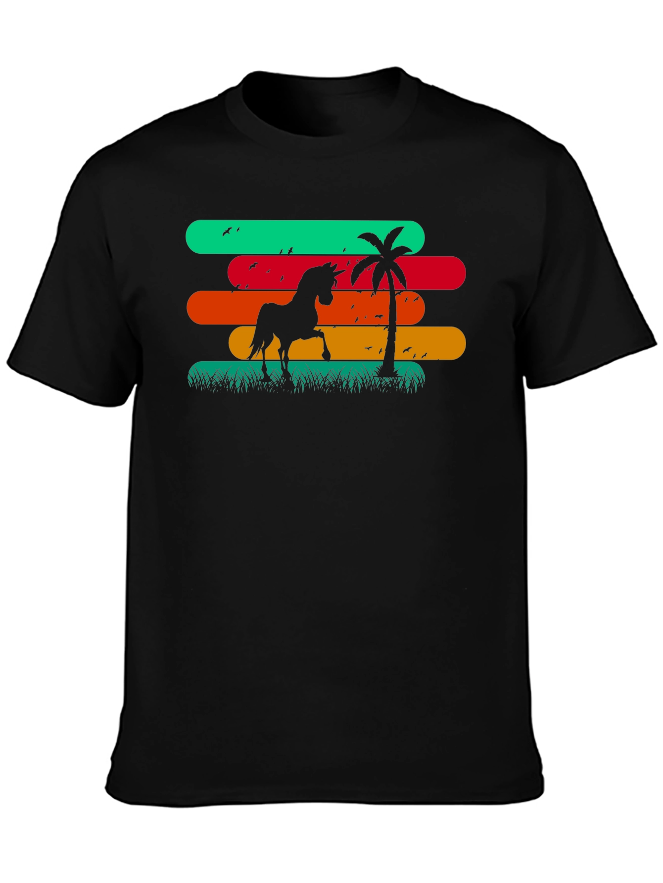 Retro Horse Palm Tree Graphic T-Shirt