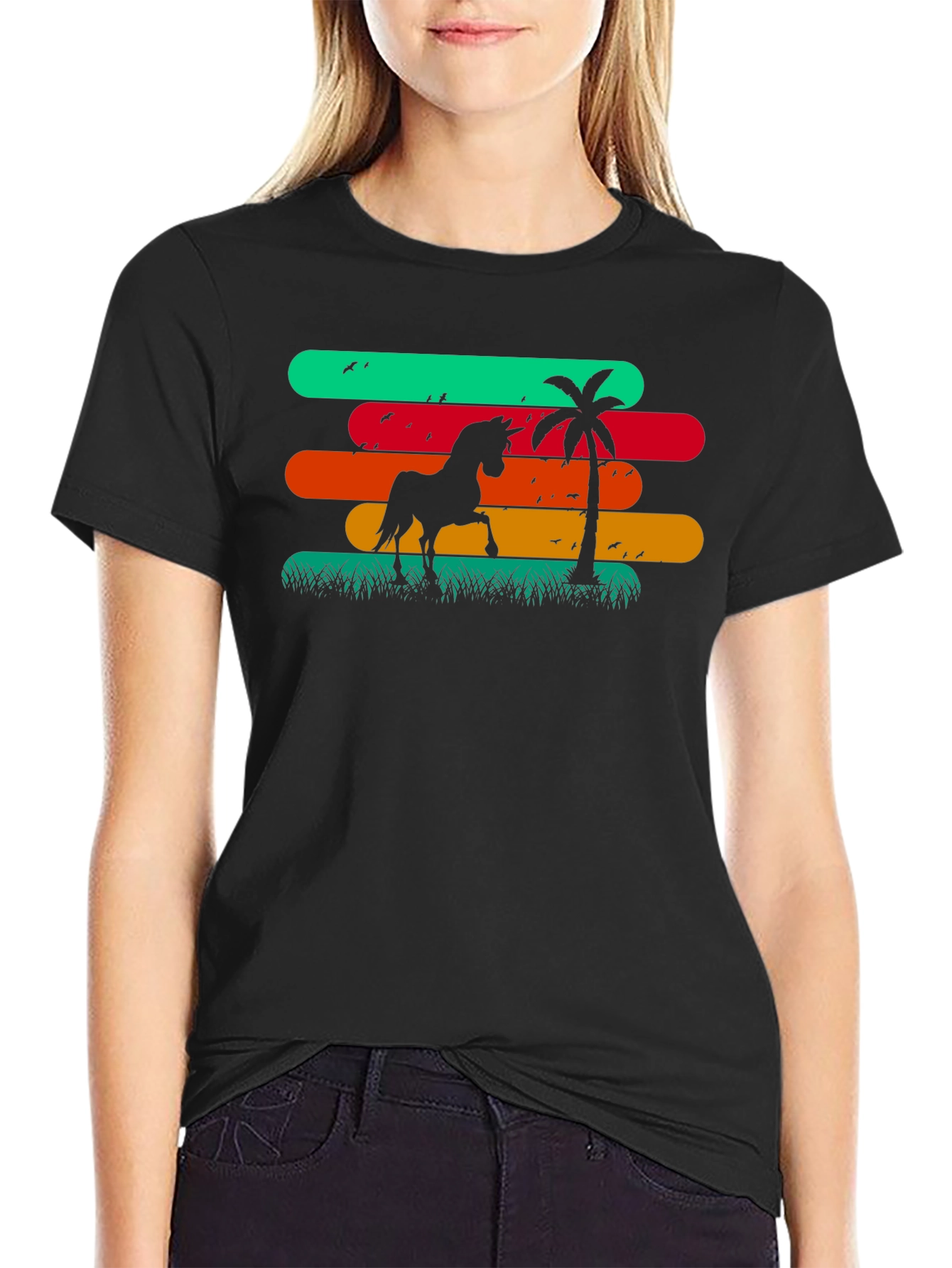 Retro Horse Palm Tree Graphic T-Shirt