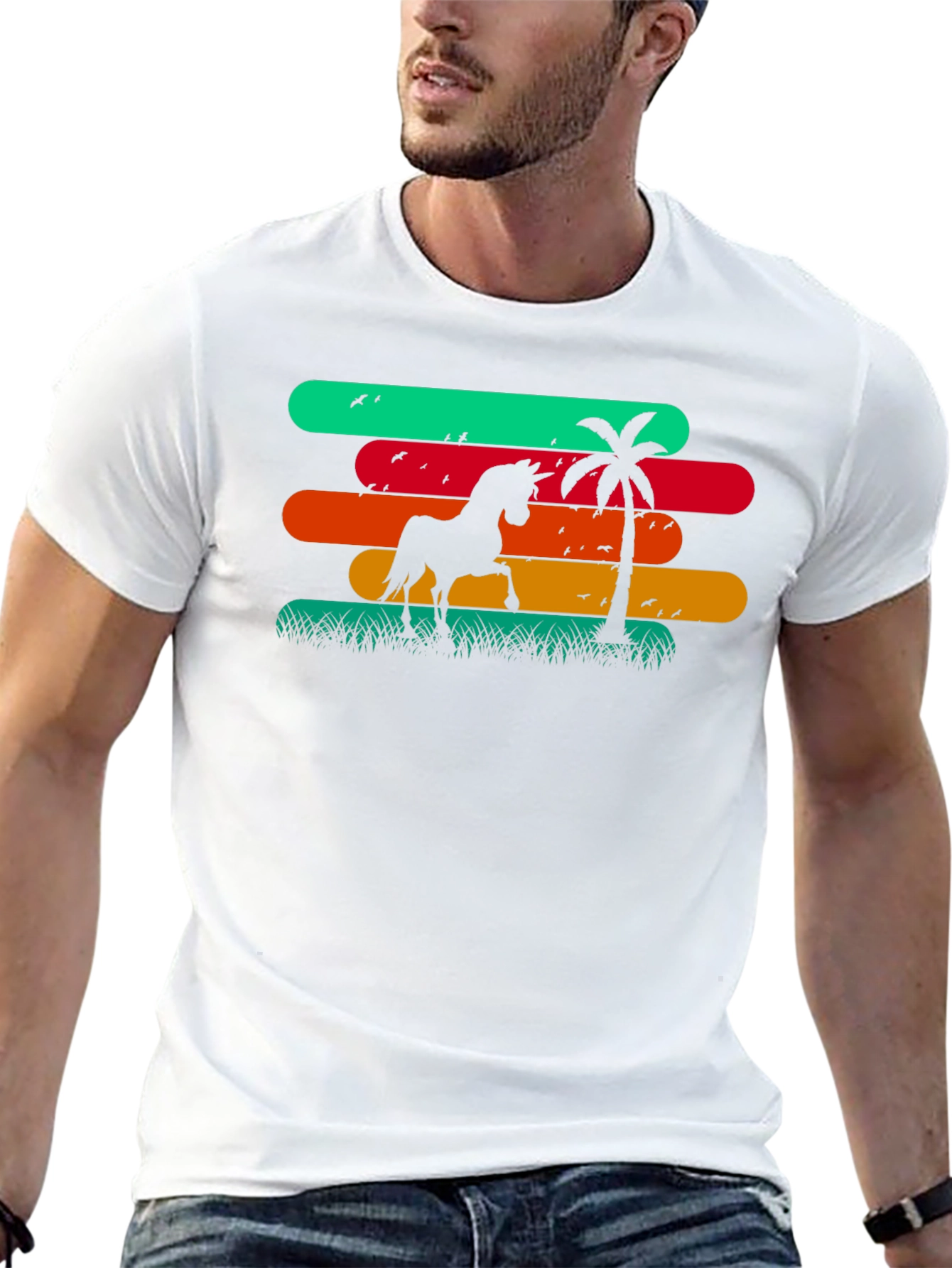 Retro Horse Palm Tree Graphic T-Shirt