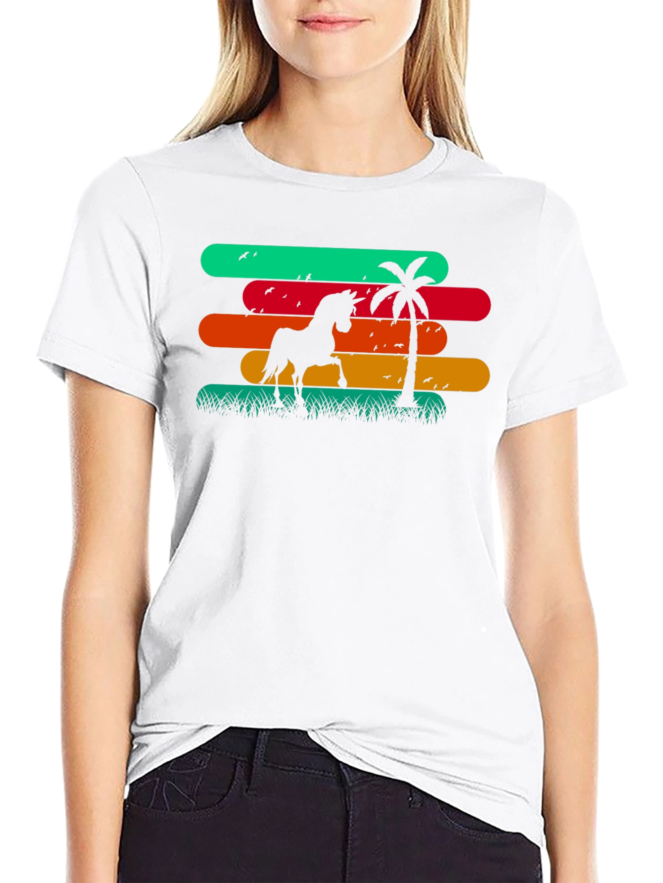 Retro Horse Palm Tree Graphic T-Shirt