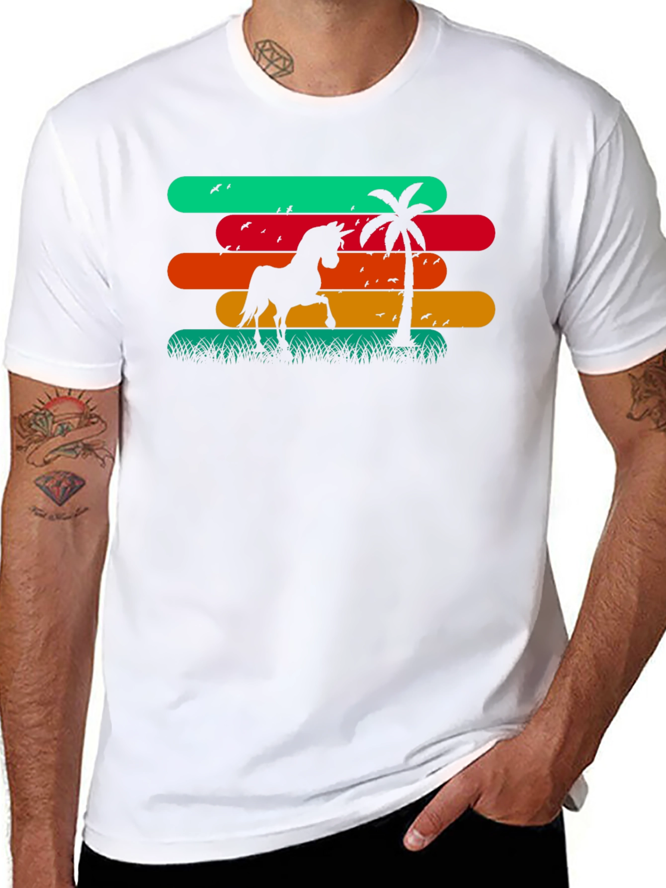 Retro Horse Palm Tree Graphic T-Shirt