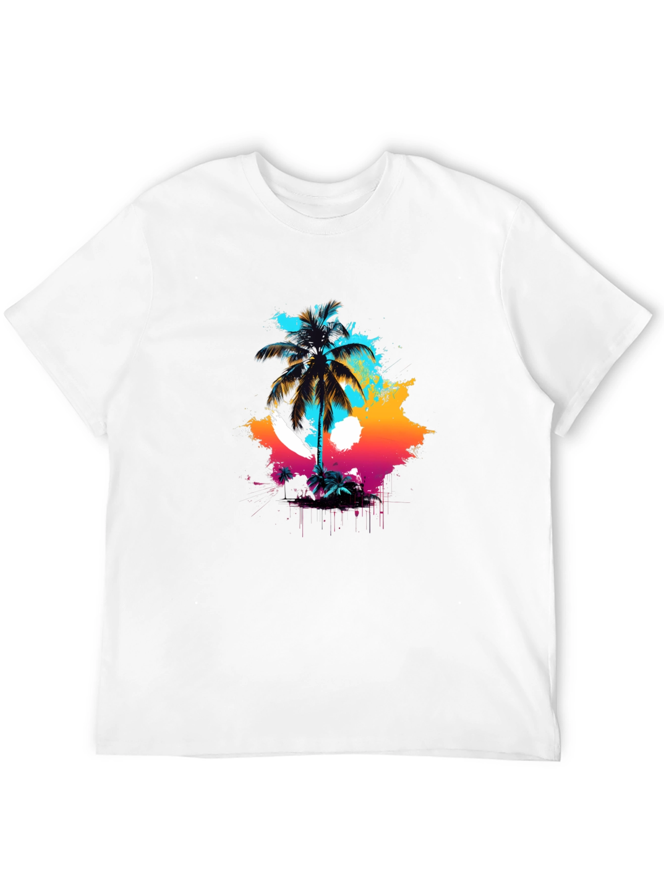 Vibrant Palm Tree Graphic Black T-Shirt