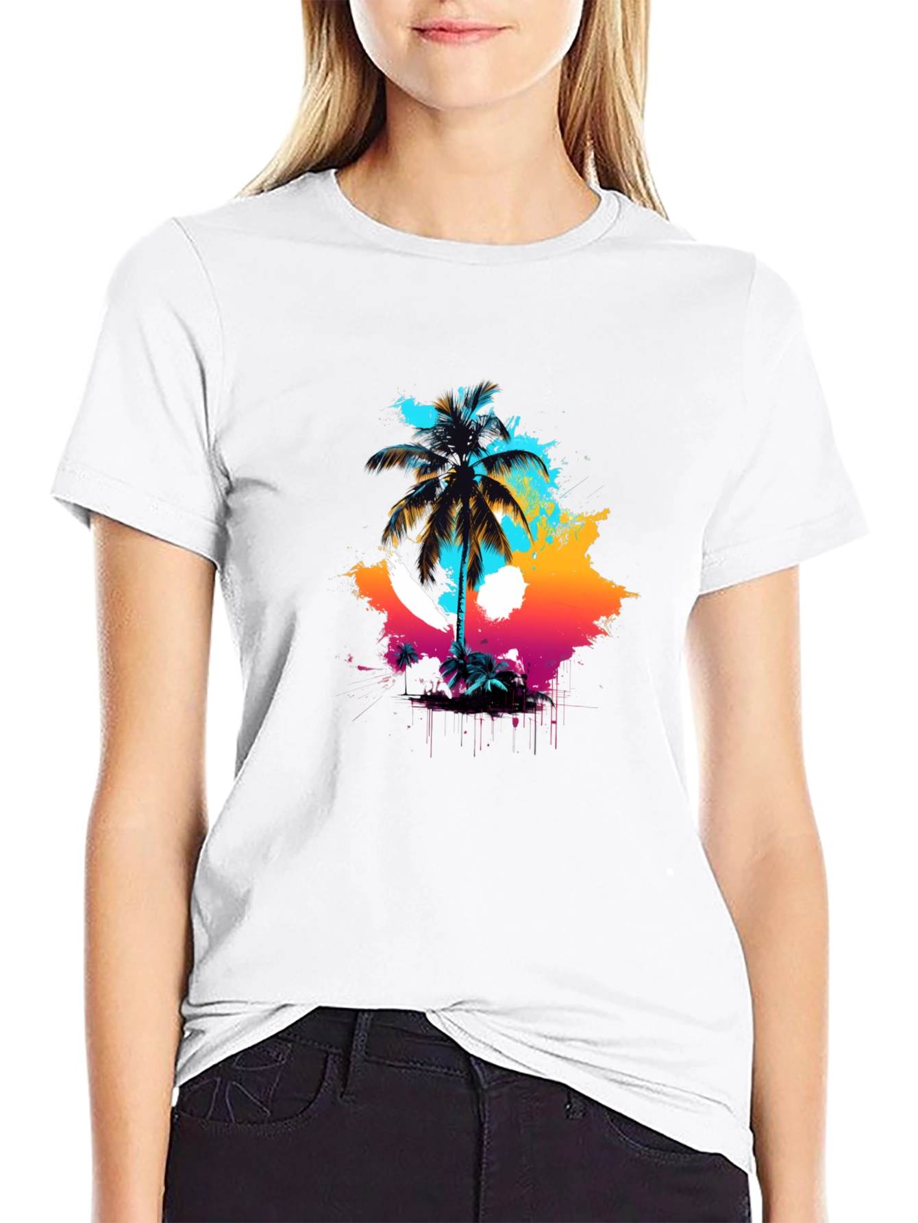 Vibrant Palm Tree Graphic Black T-Shirt