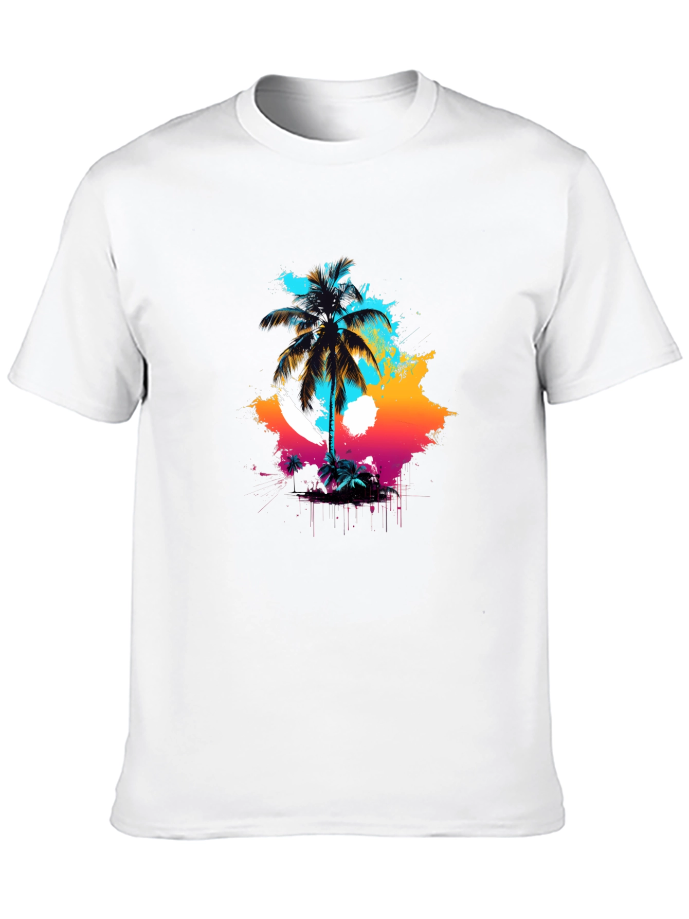 Vibrant Palm Tree Graphic Black T-Shirt