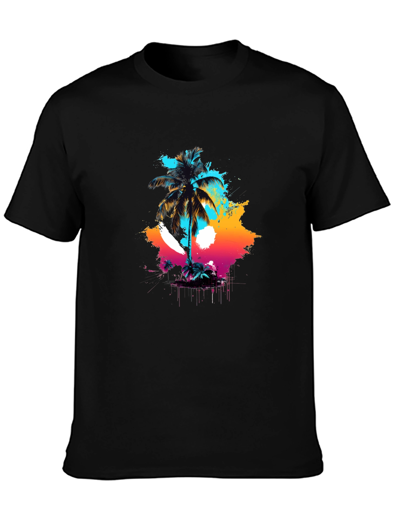 Vibrant Palm Tree Graphic Black T-Shirt