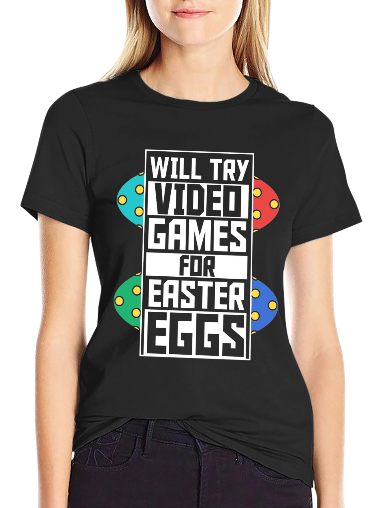 Video Games for Easter Eggs Black T-Shirt