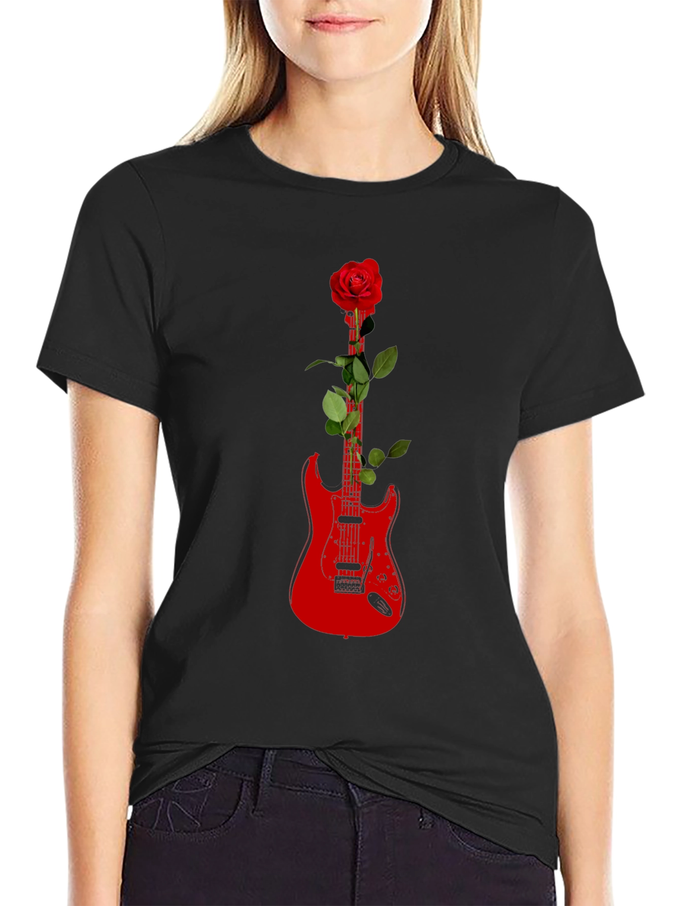 Guitar Rose Graphic Tee - Black T-Shirt