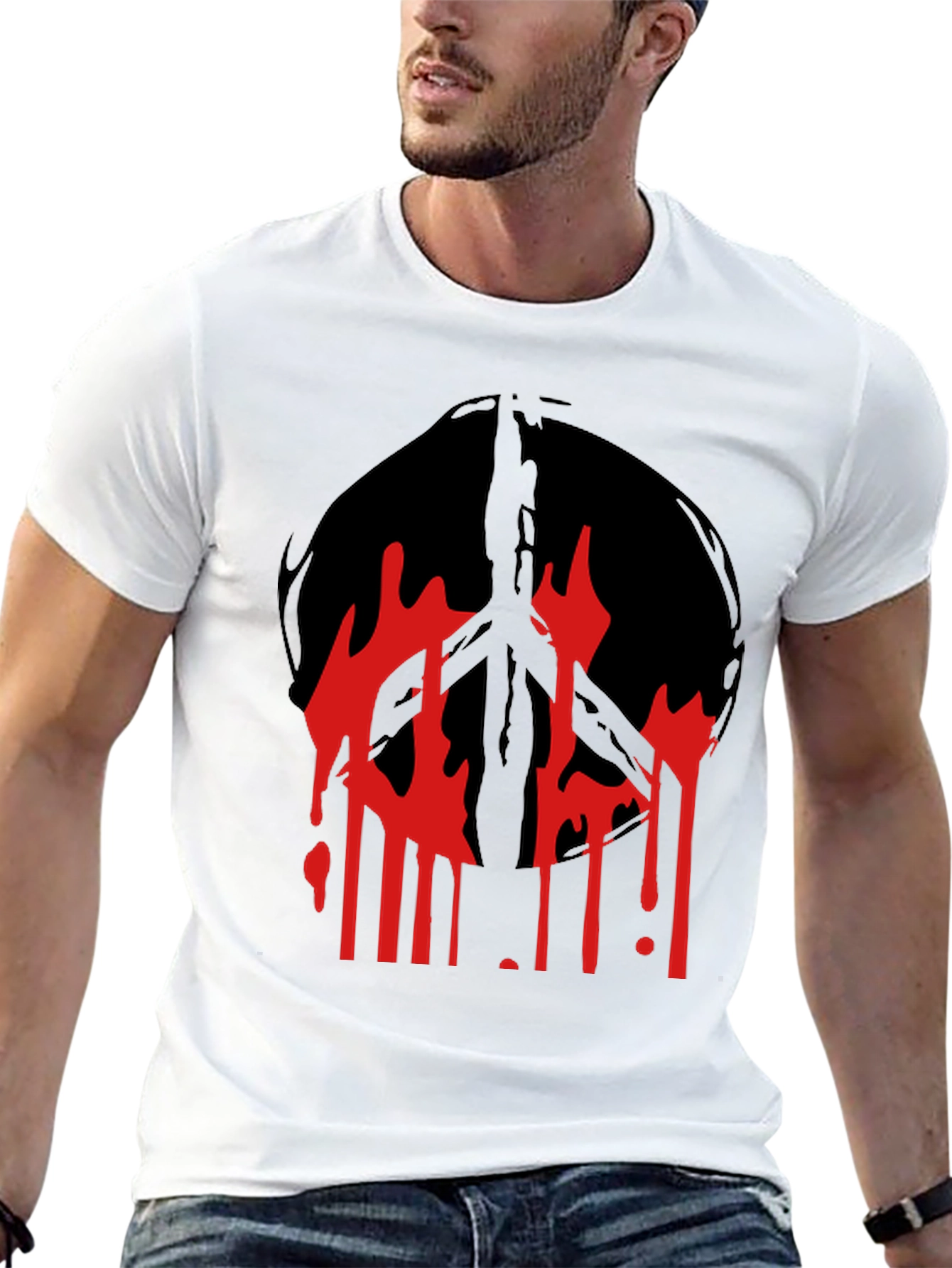 Edgy Peace Sign Graphic T-Shirt
