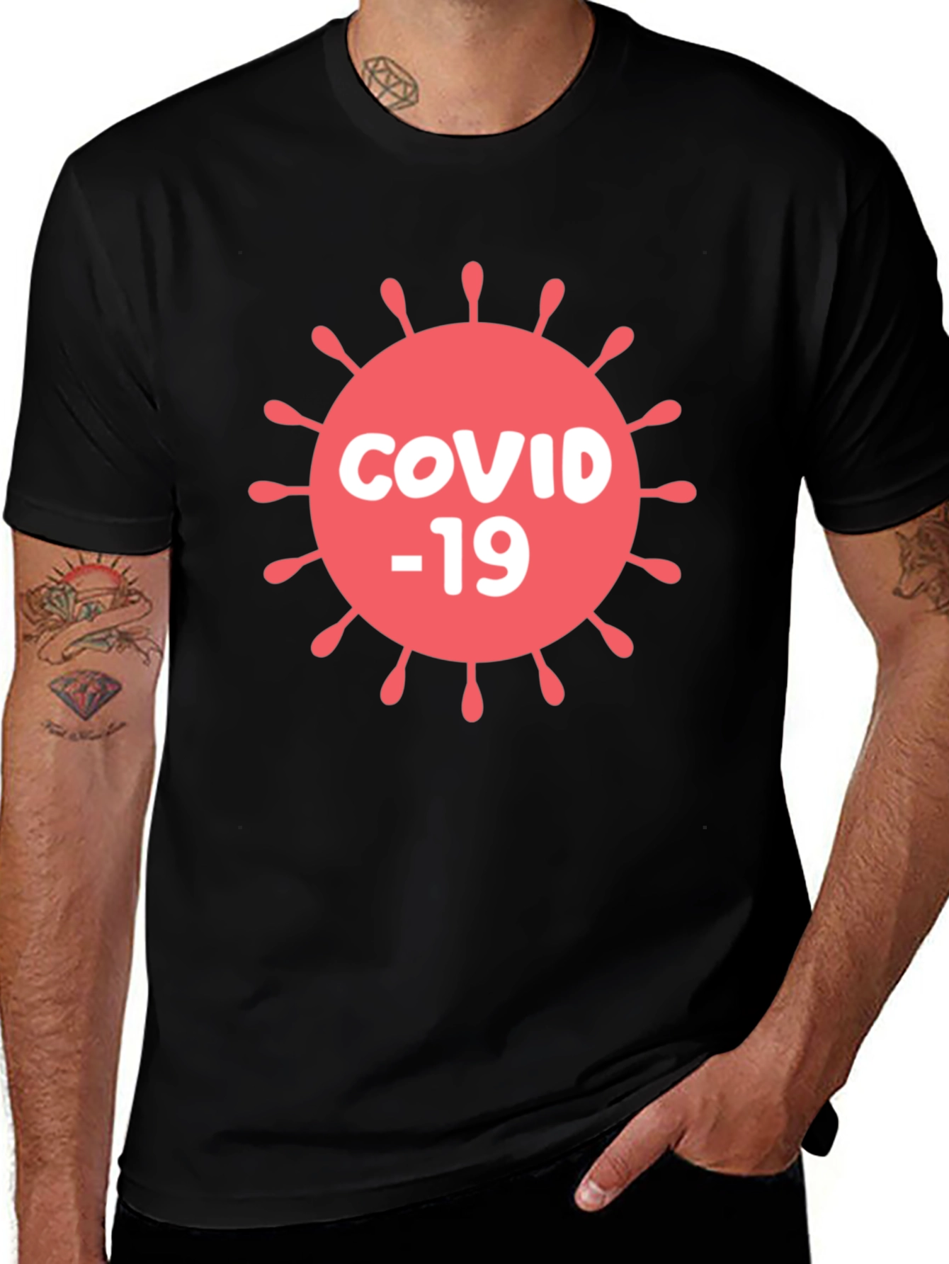 COVID-19 Graphic T-Shirt - Black Cotton Blend