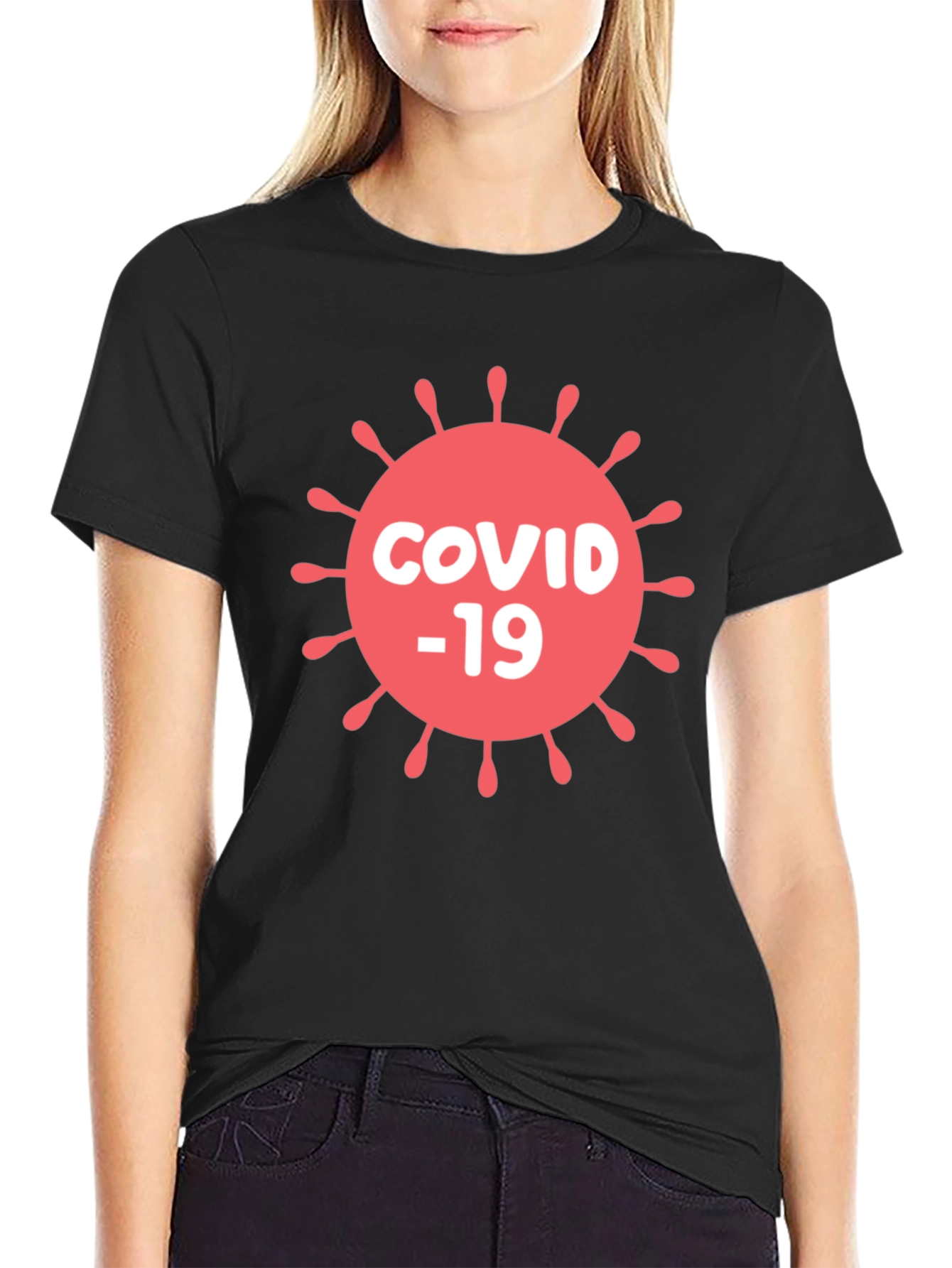 COVID-19 Graphic T-Shirt - Black Cotton Blend