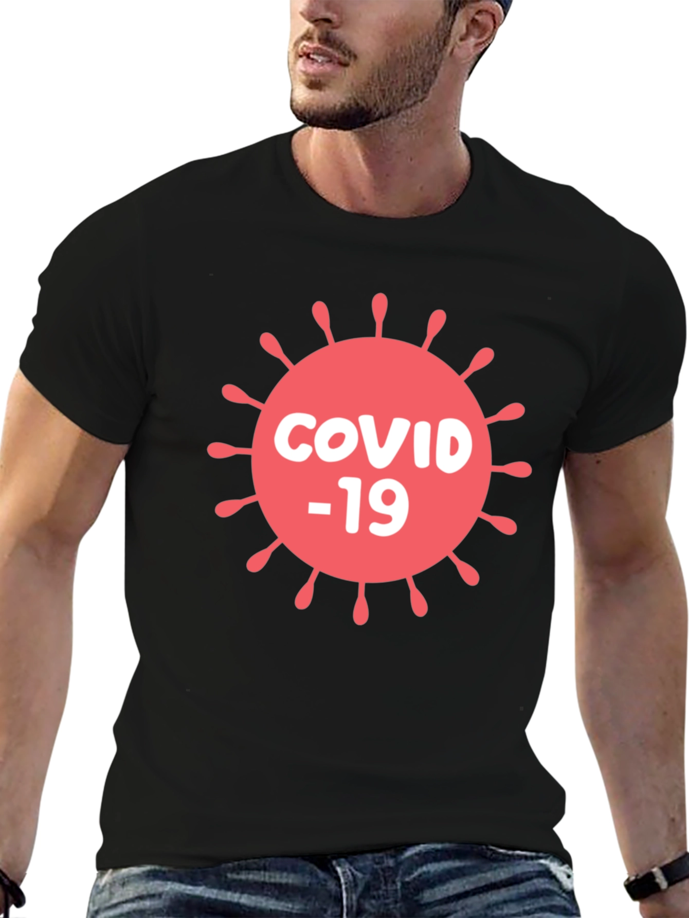 COVID-19 Graphic T-Shirt - Black Cotton Blend