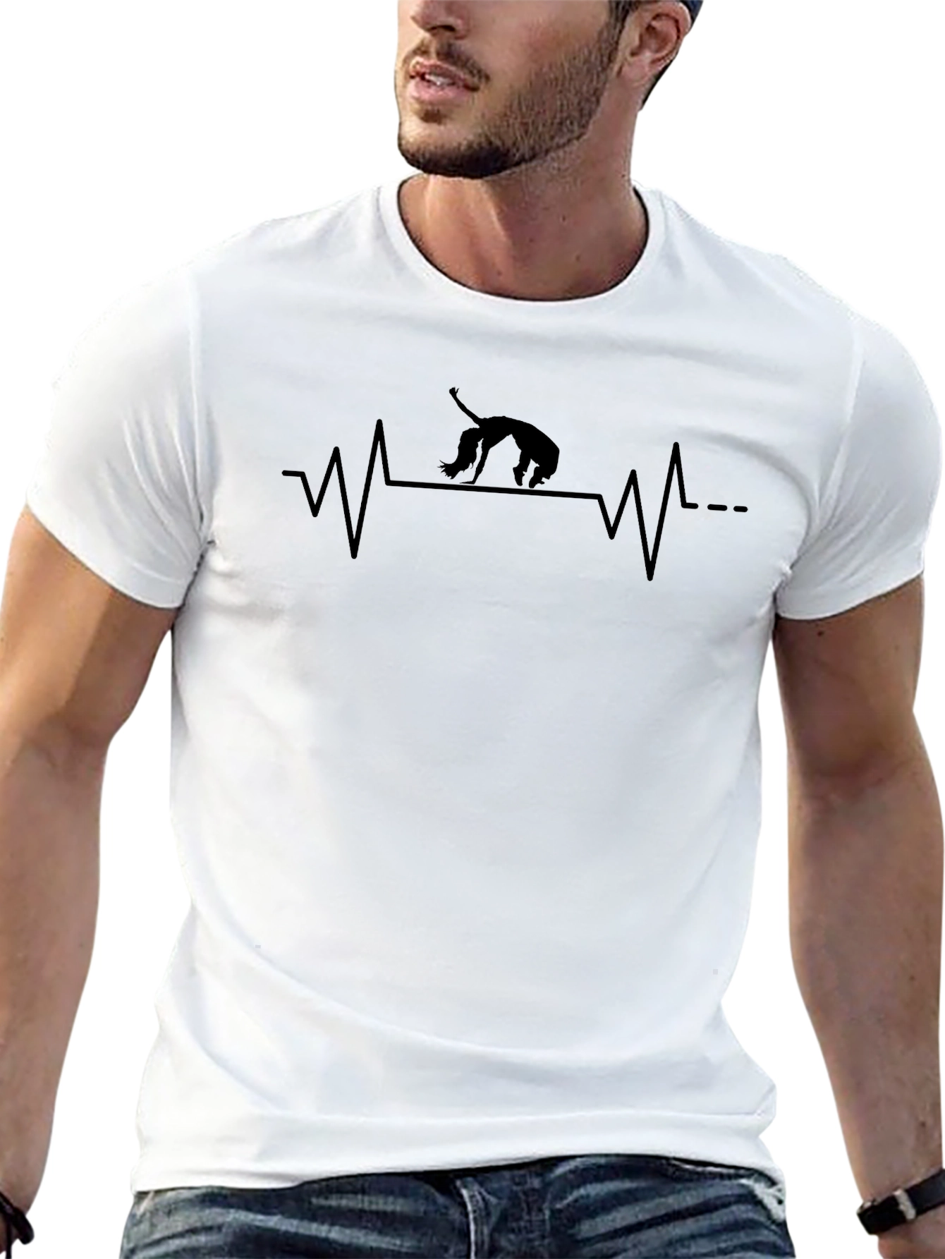 Cat Lover Heartbeat Graphic Tee - Black