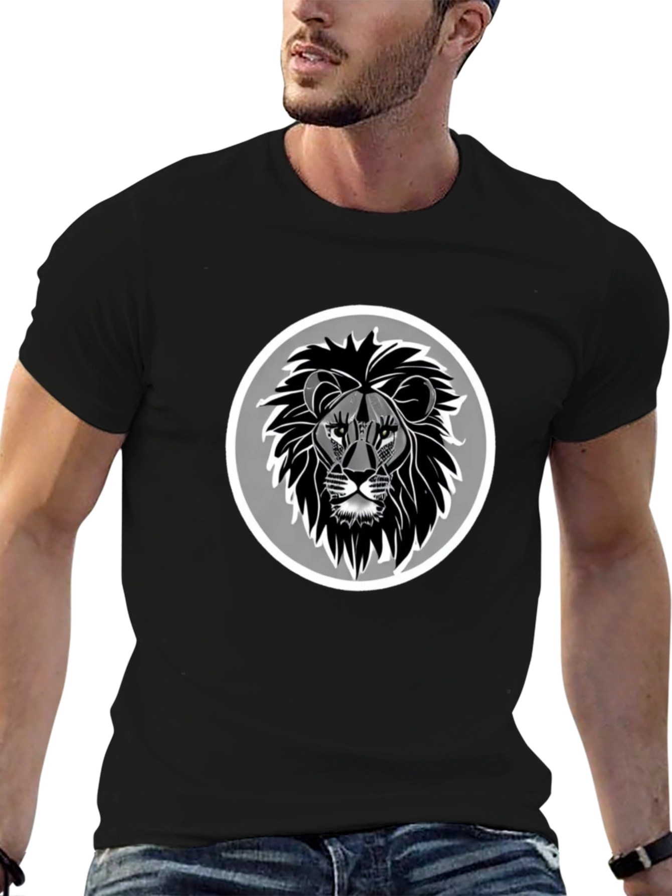 Lion Head Graphic Print Black T-Shirt